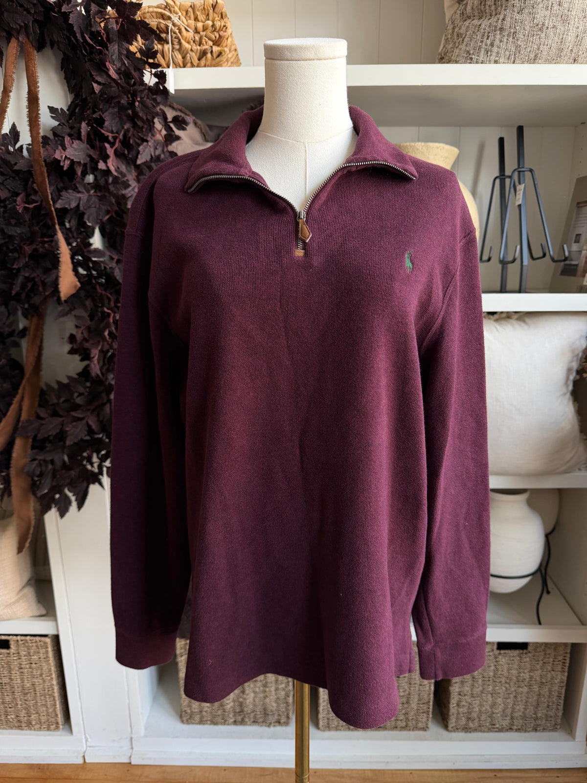 90s Polo Ralph Lauren burgundy cotton half zip. Fits S-L