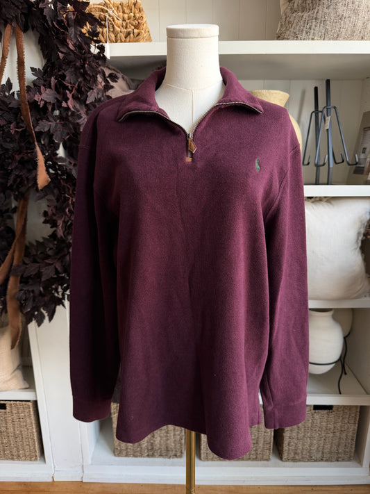 90s Polo Ralph Lauren burgundy cotton half zip. Fits S-L