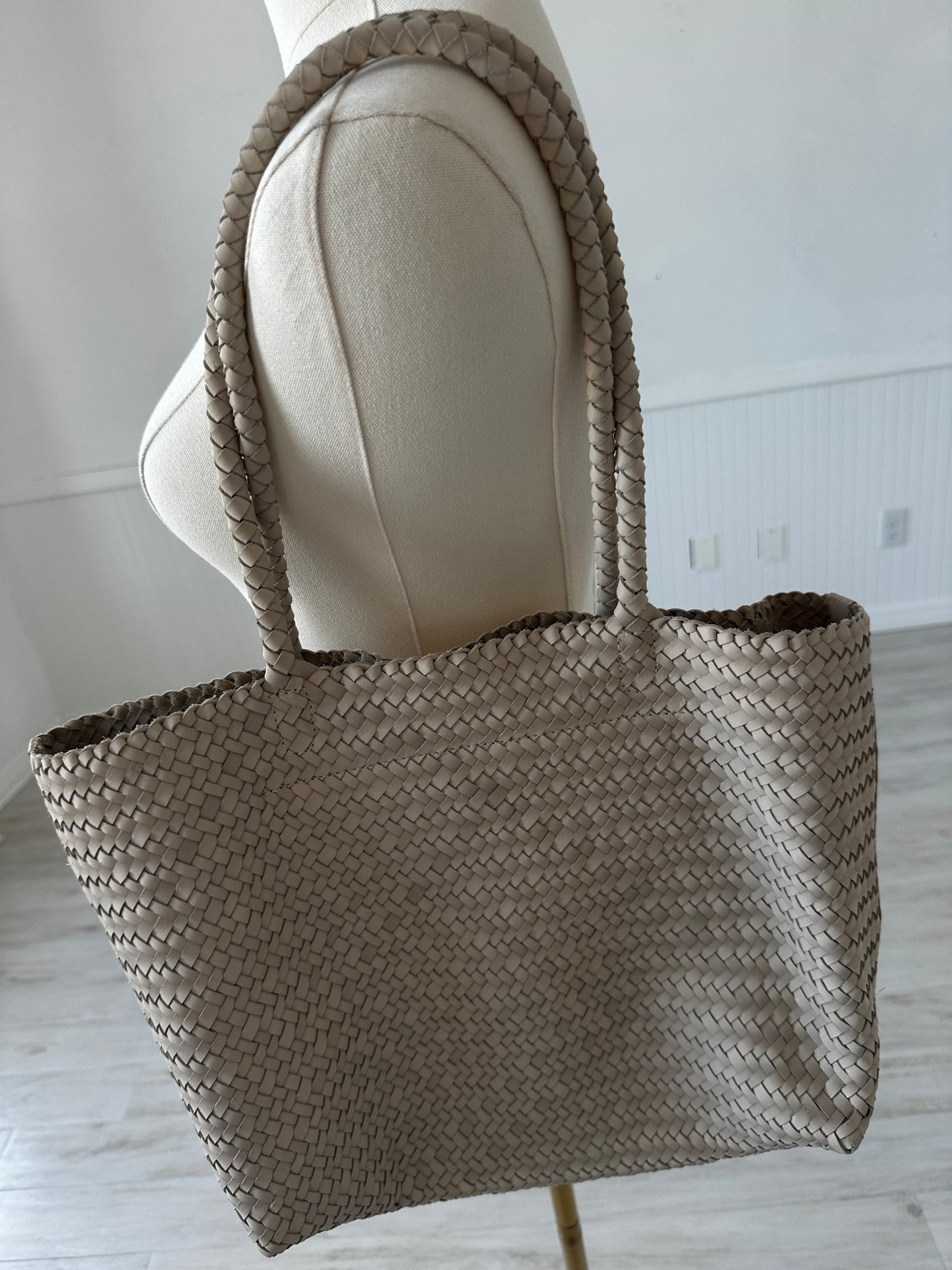 Madewell leather woven tote