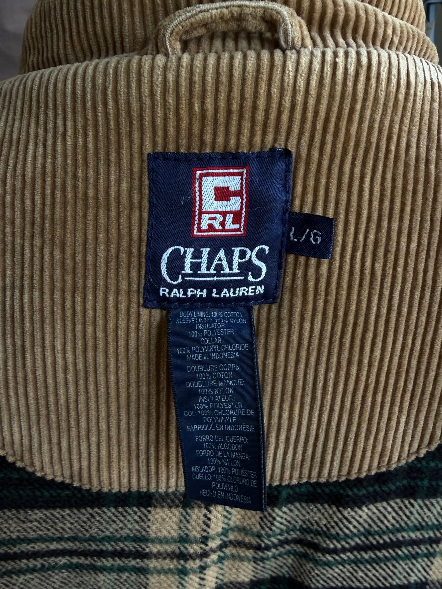 90s Chaps Ralph Lauren corduroy barn coat with leather collar. Fits M-XL