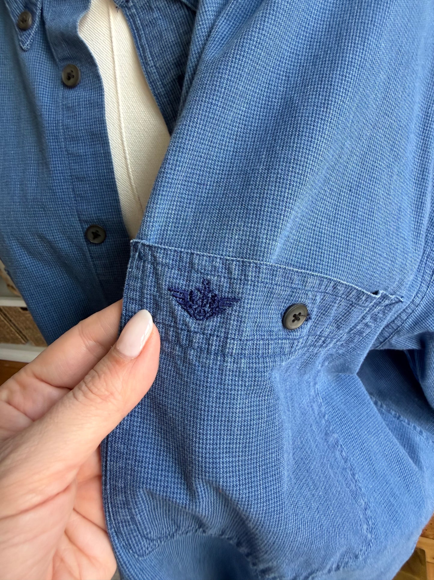 90s Dockers blue houndstooth cotton button down.