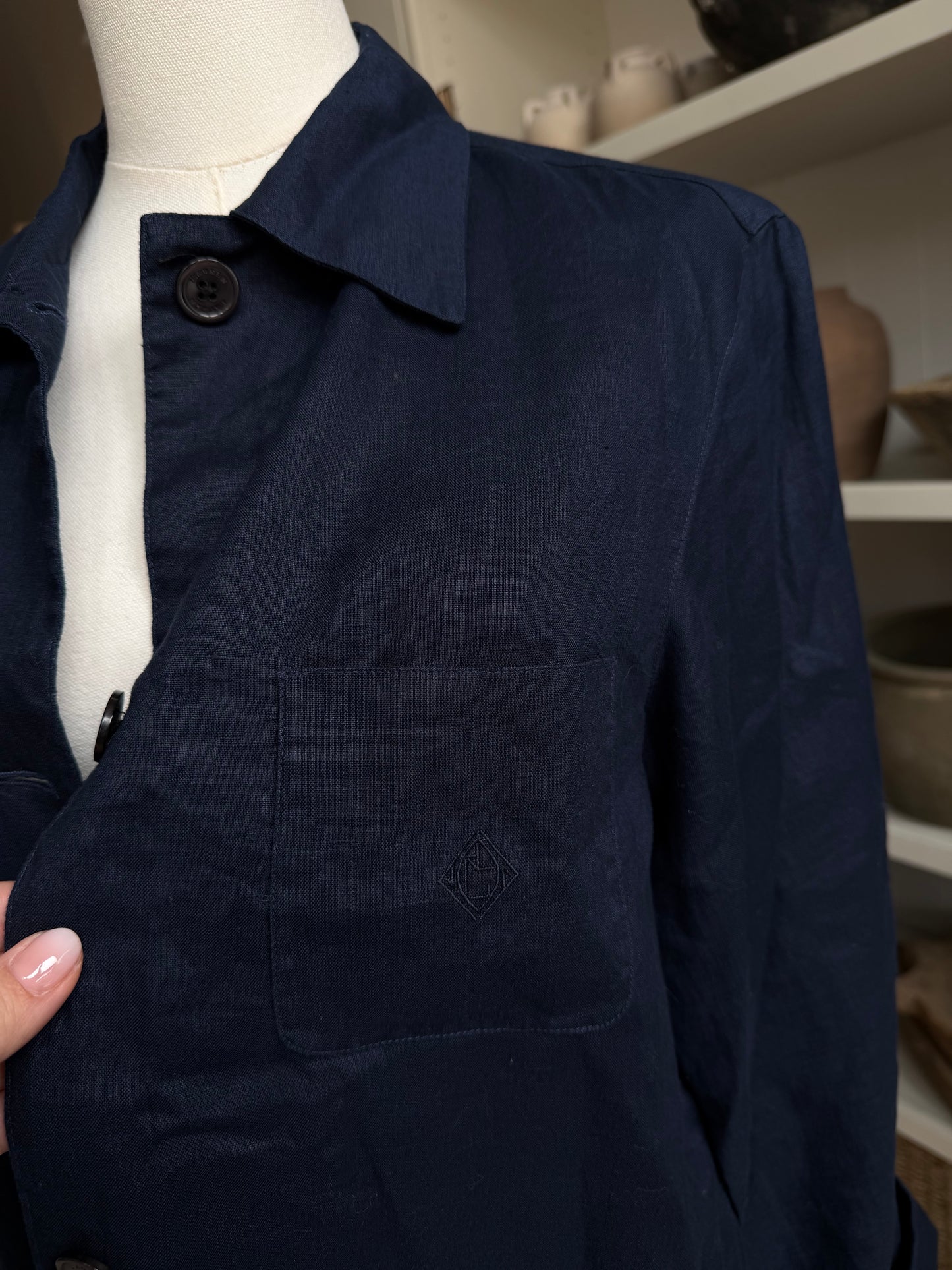 90s Lauren Ralph Lauren navy linen chore coat