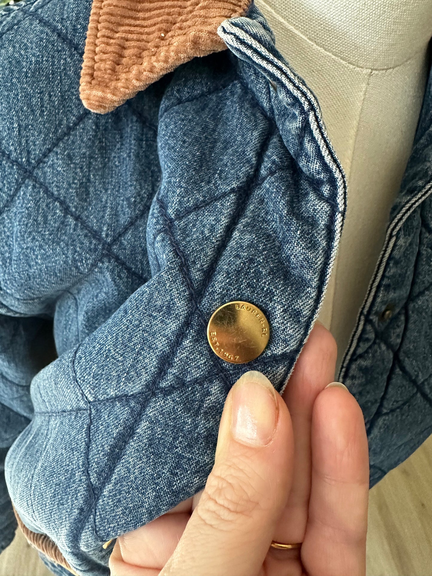 90s Lauren Jeans Co denim quilted chore coat. Made in Hong Kong
