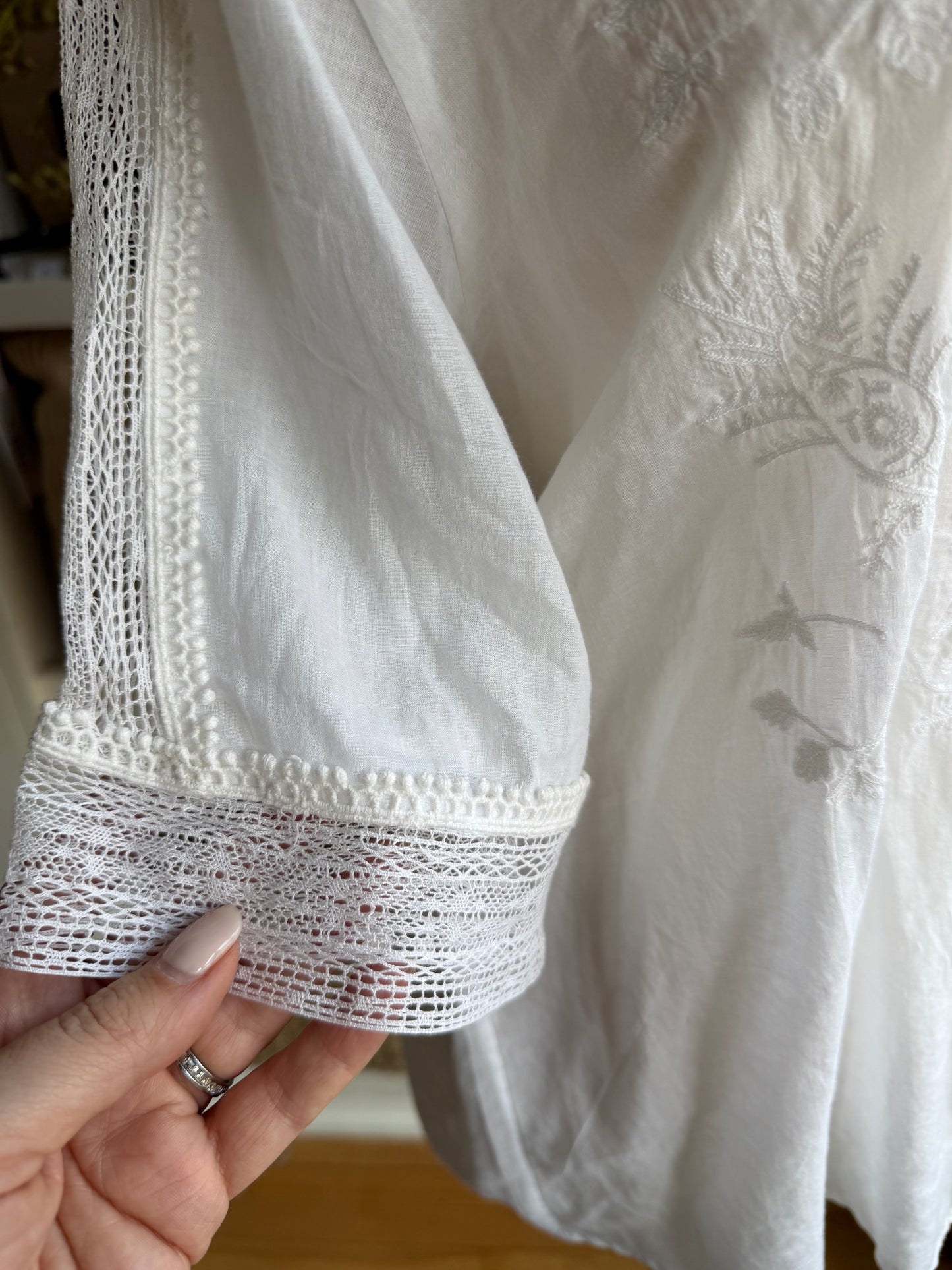 JCrew Embroidered lace trim button up shirt. Size 10. NWT