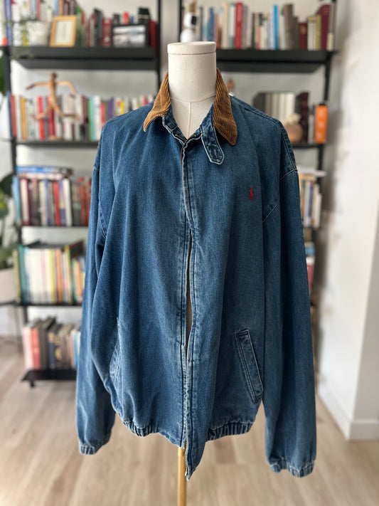 80s/90s Polo Ralph Lauren denim bomber with corduroy collar. Made in the USA