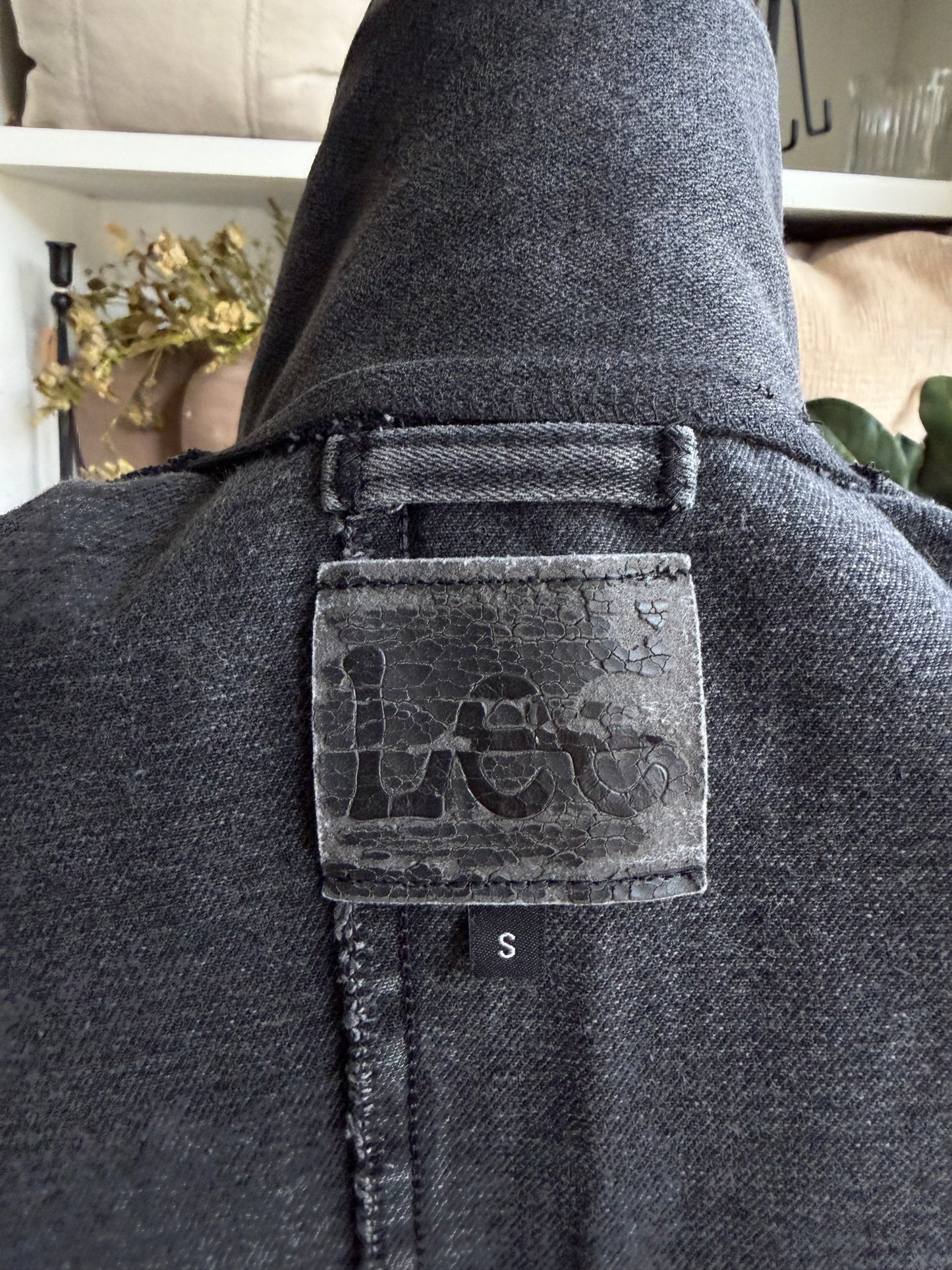 Black Reworked Denim Chore Coat. Size Small