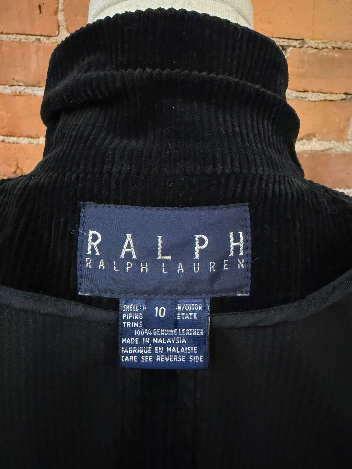 90s Ralph Lauren black corduroy blazer with leather trim and elbow patches. Fits XXS-S
