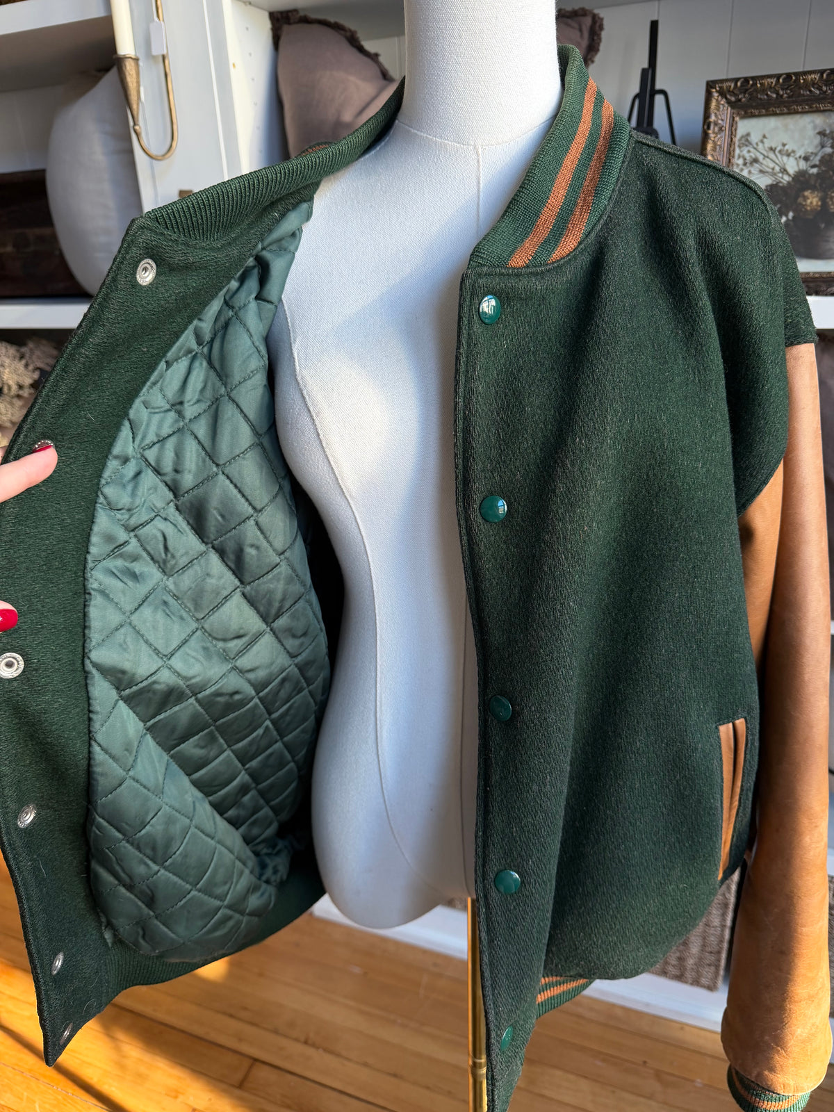90s J. Peterman Co. wool and leather bomber. Made in the USA