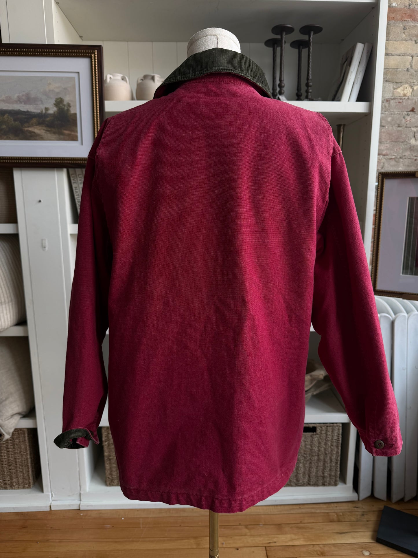 80s LL Bean red barn coat with button out insulated lining. Made in the USA
