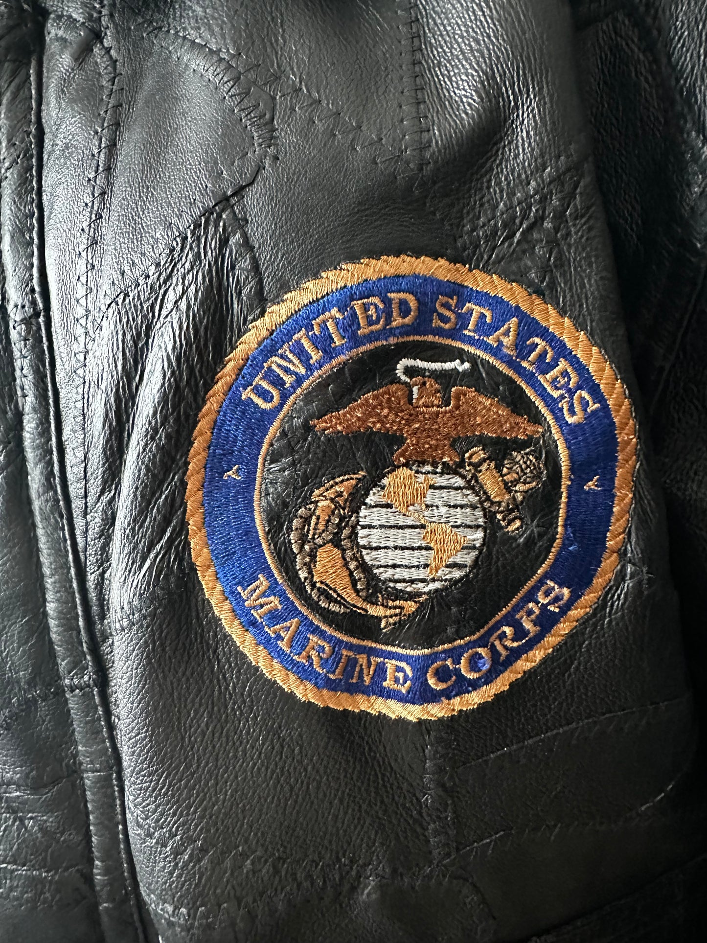 80s/90s USMC black leather patchwork bomber