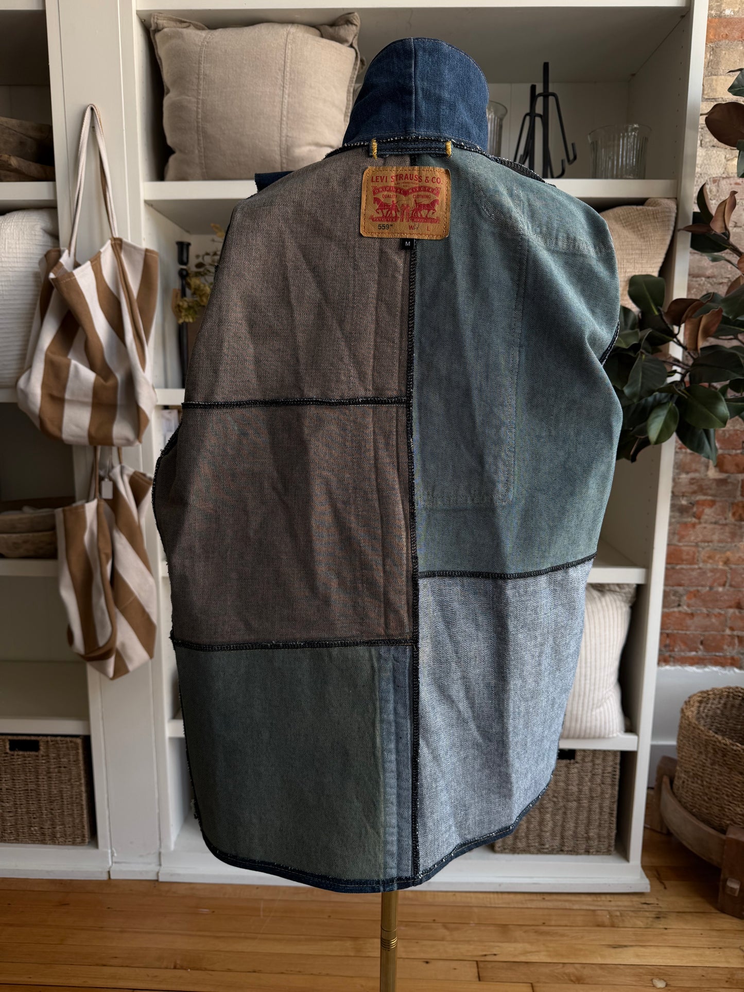 Dark Denim Reworked Chore Coat. Size medium