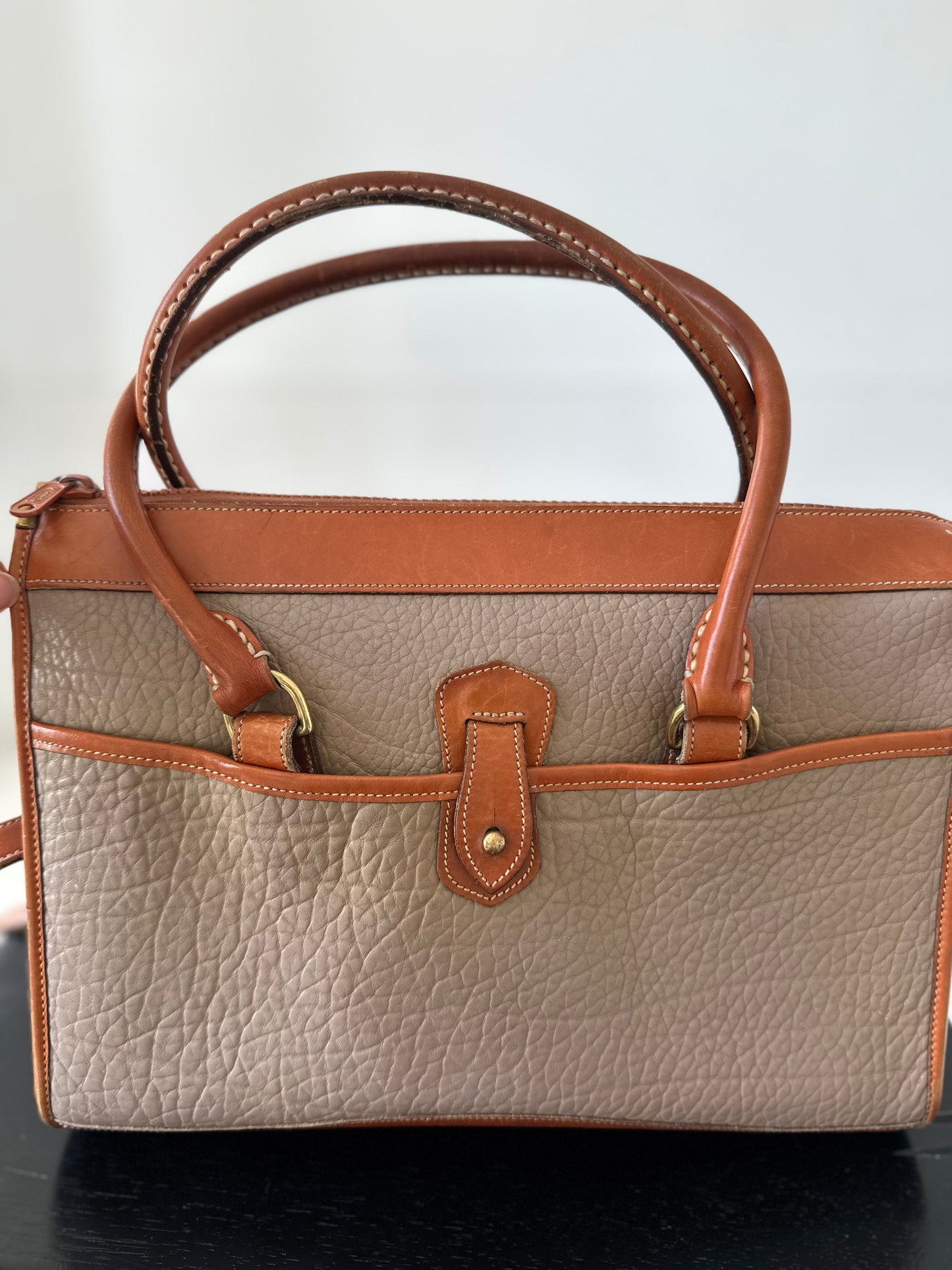 90's Dooney & Bourke Taupe Top Zip Shoulder Satchel with crossbody strap