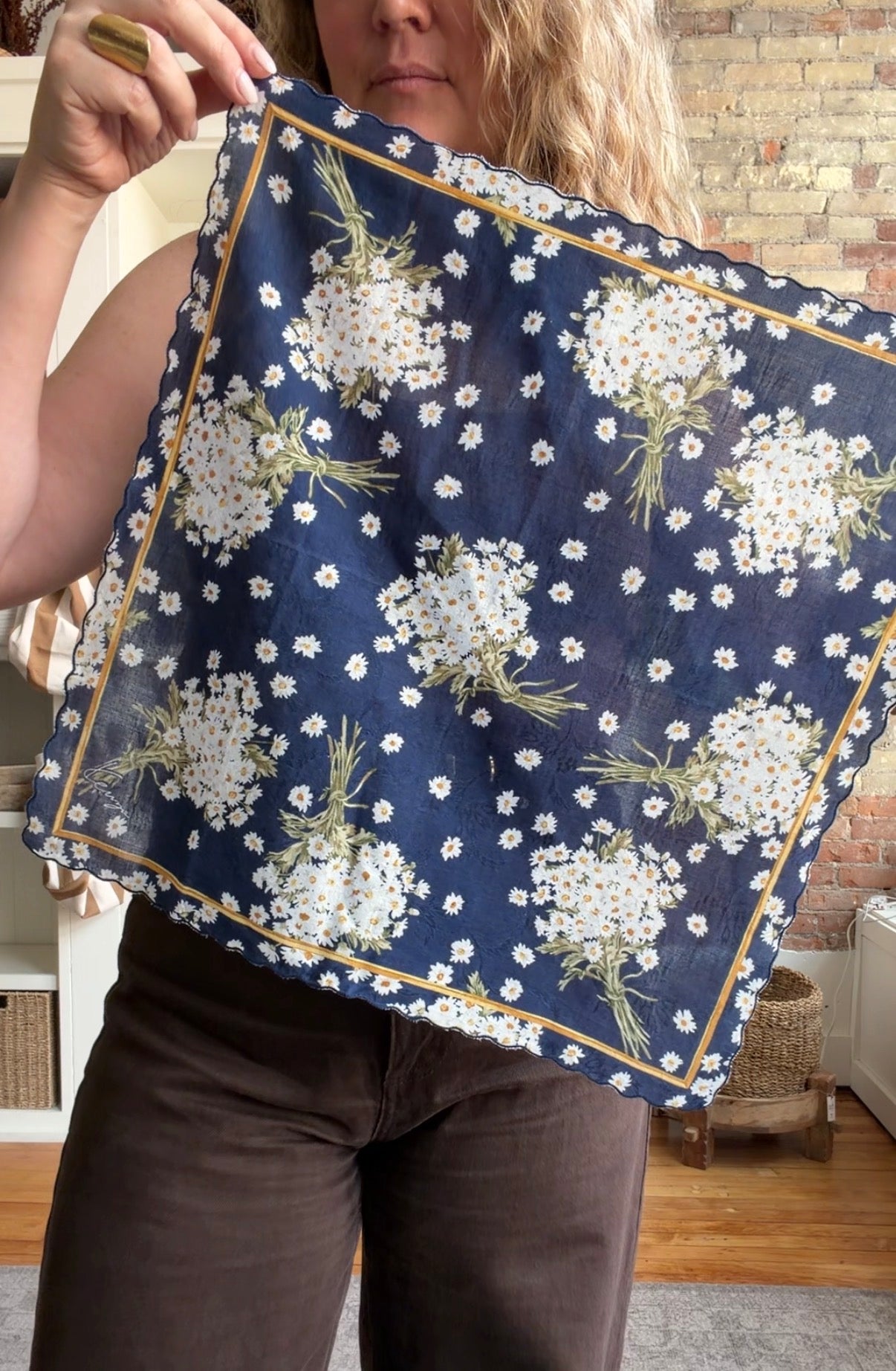 #6 Vintage Kenzo navy floral cotton scarf
