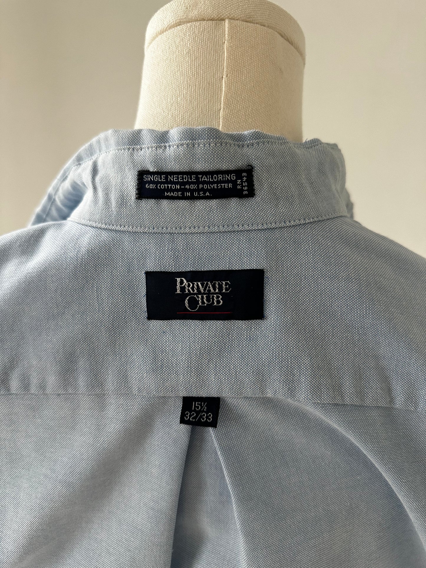 90s Private Club blue lightweight Oxford. Made in the USA