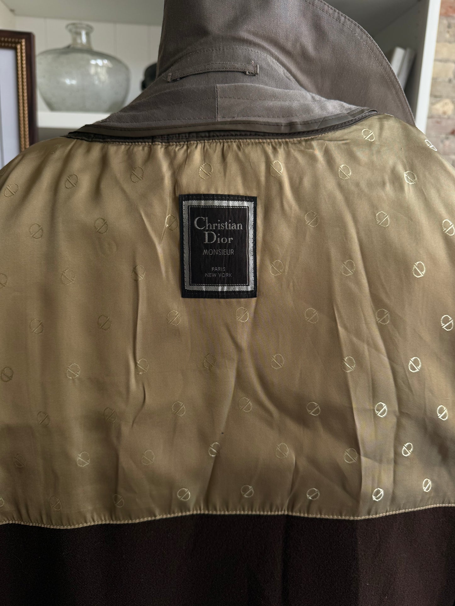 Vintage Christian Dior taupe trench with zip out lining