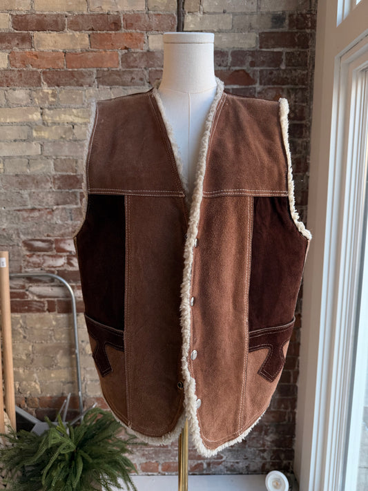 70s Suede patchwork vest. Made in the USA