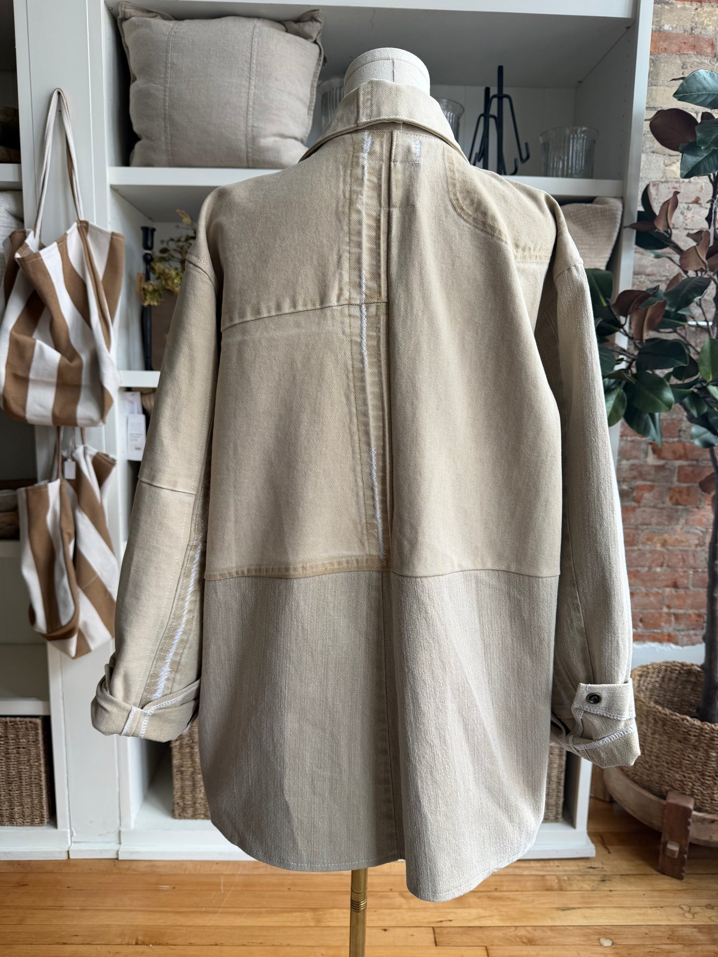Sand Reworked Denim Chore Coat. Size Large