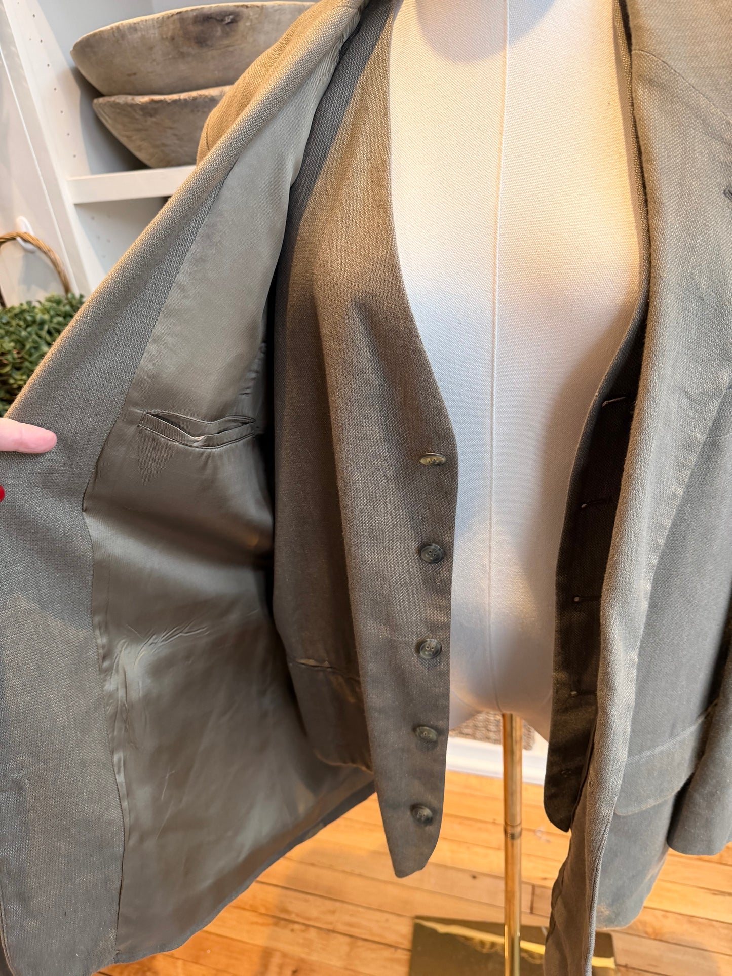 90s Calvin Klein green linen vest and blazer