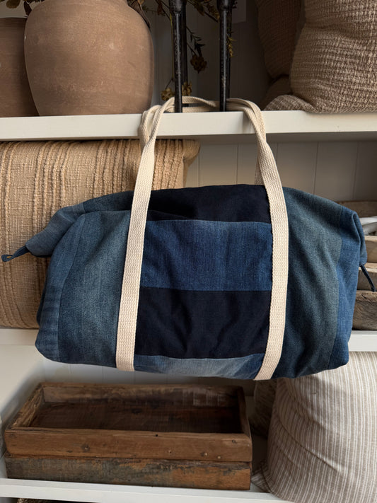 Reborn Clothing Co denim patchwork duffle