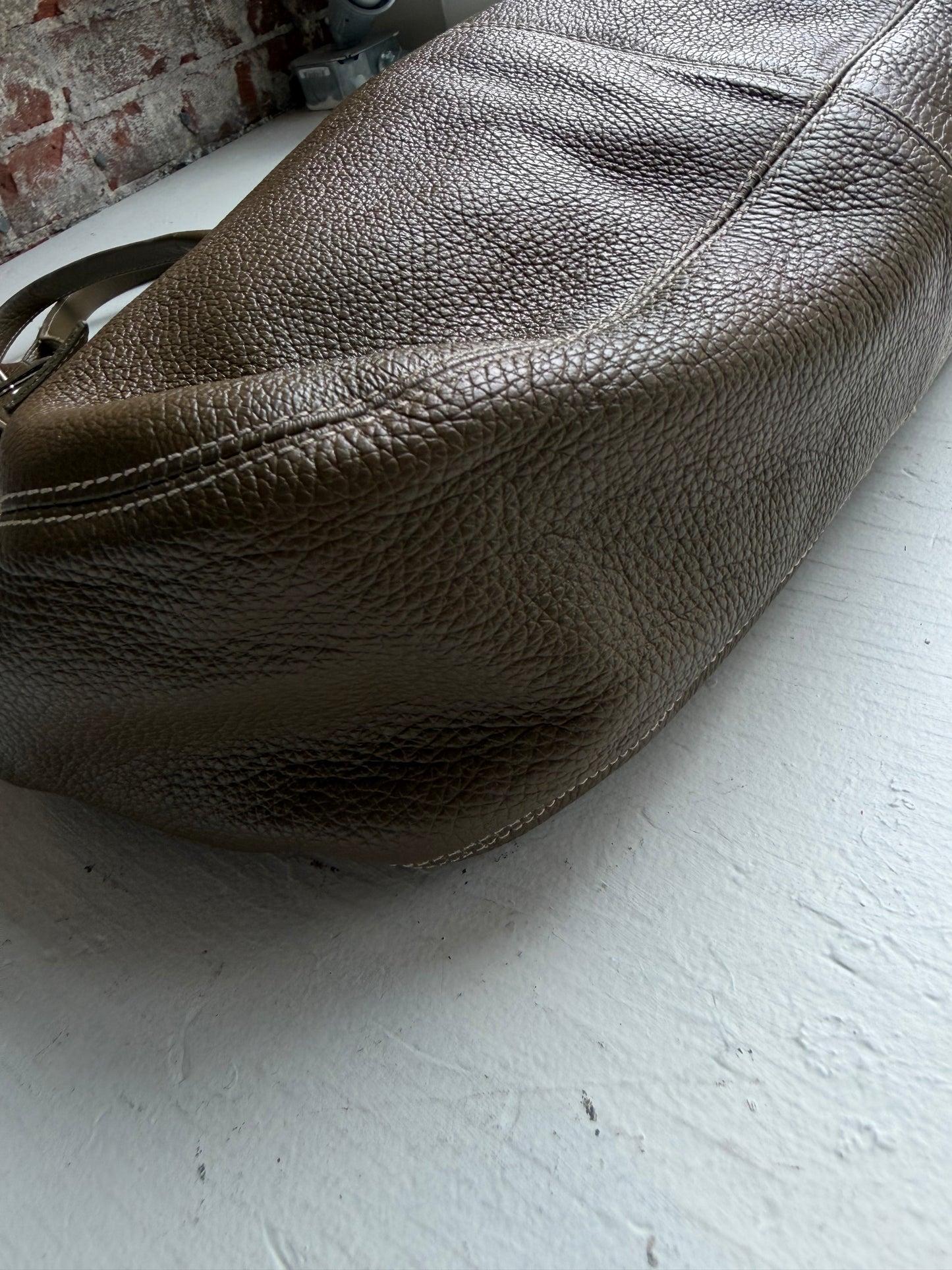 00s Maurizio Taiuti green leather satchel. Made in Italy