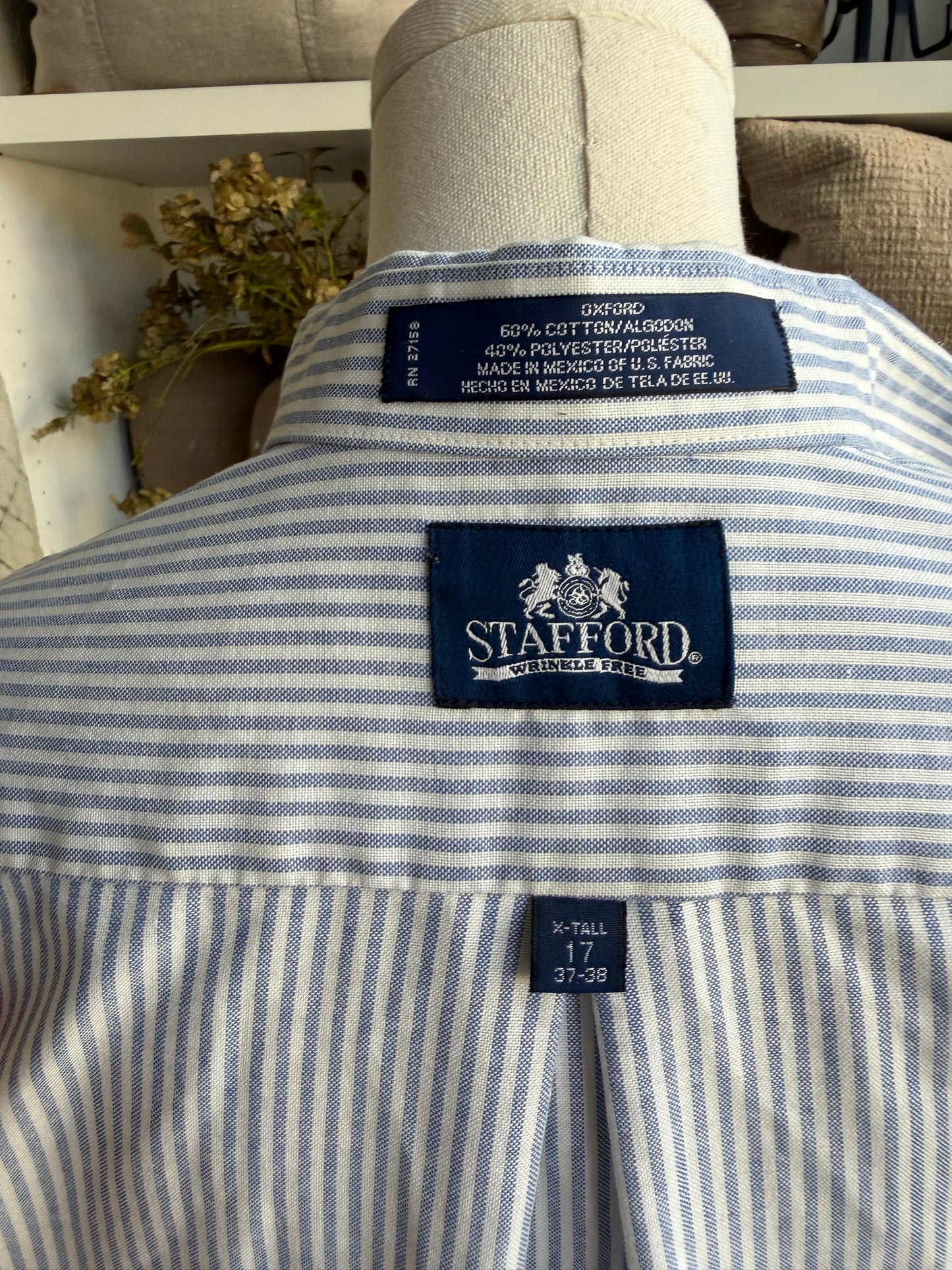 90s Stafford blue and white striped oxford button down