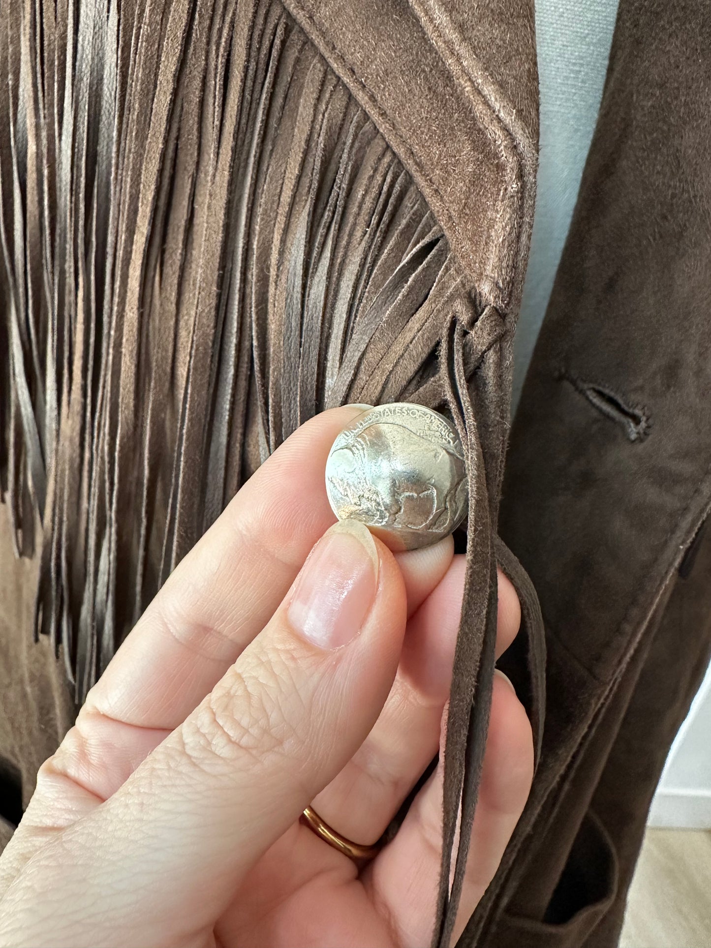 70s/80s Jose Luis brown fringe jacket. Made in the USA