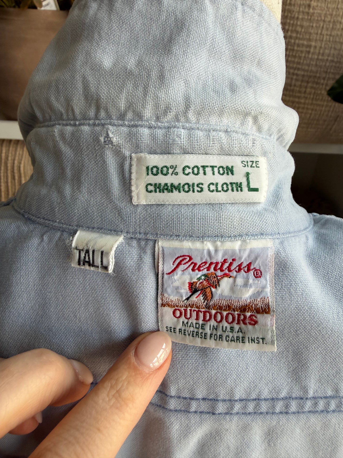 80s Prentiss chamois blue button down. Made in the USA