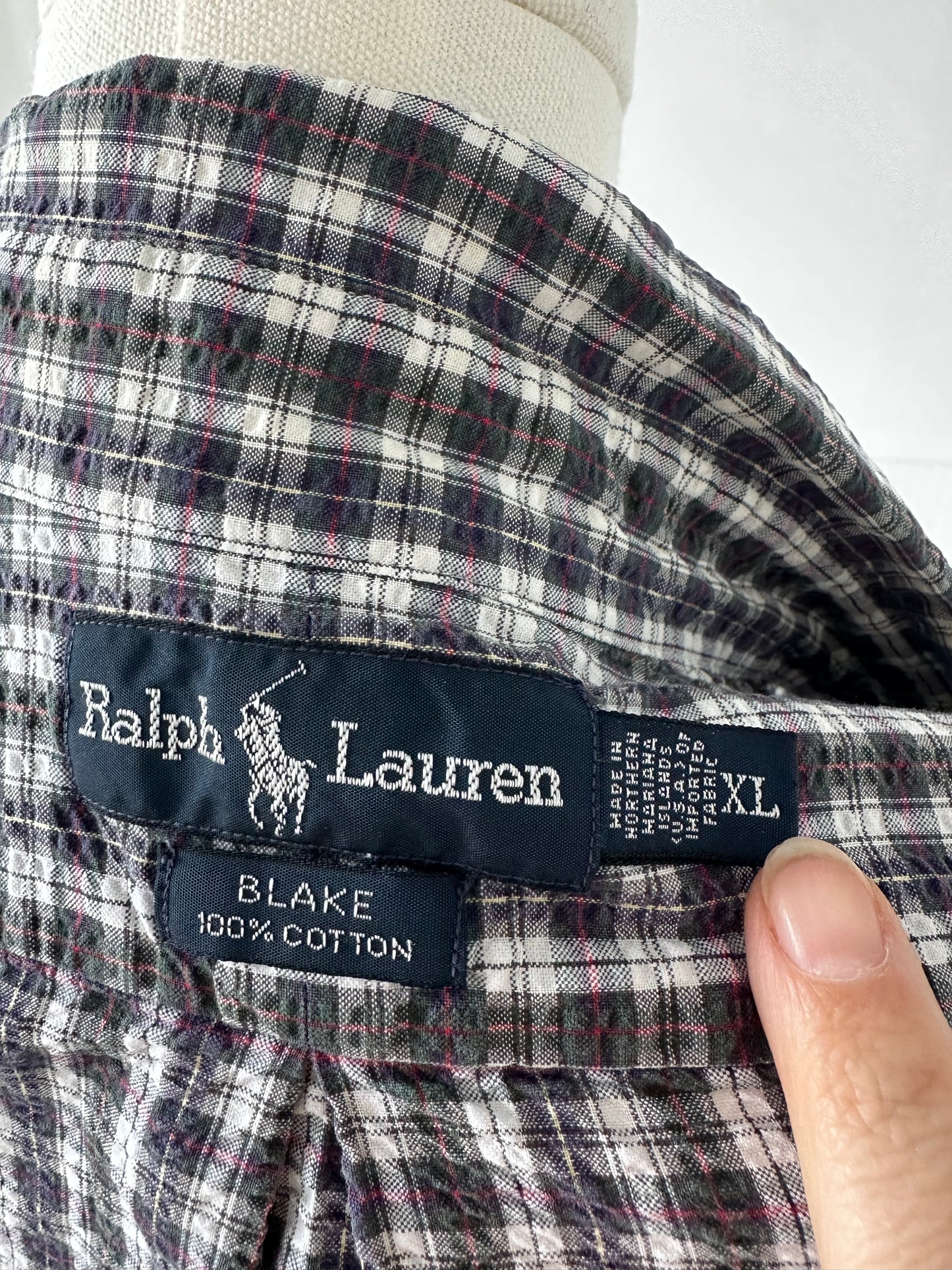 90s Ralph Lauren plaid seersucker button down. Made in the USA
