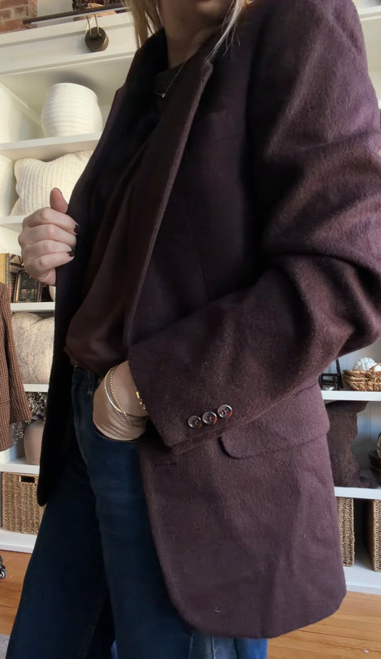 00s Oscar De La Renta burgundy wool blazer. Fits XS-M