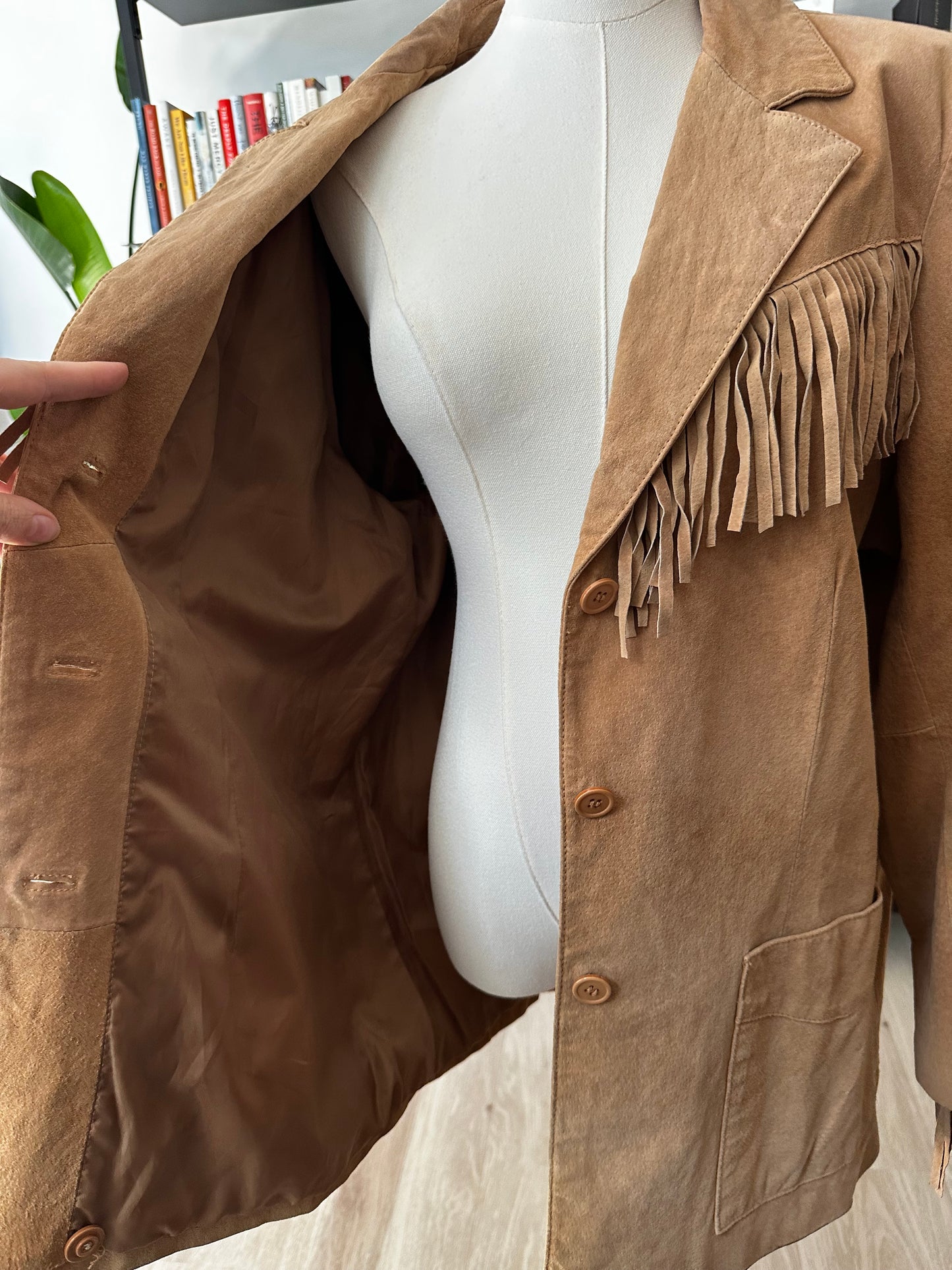 90s Denim & Co washable suede fringe jacket