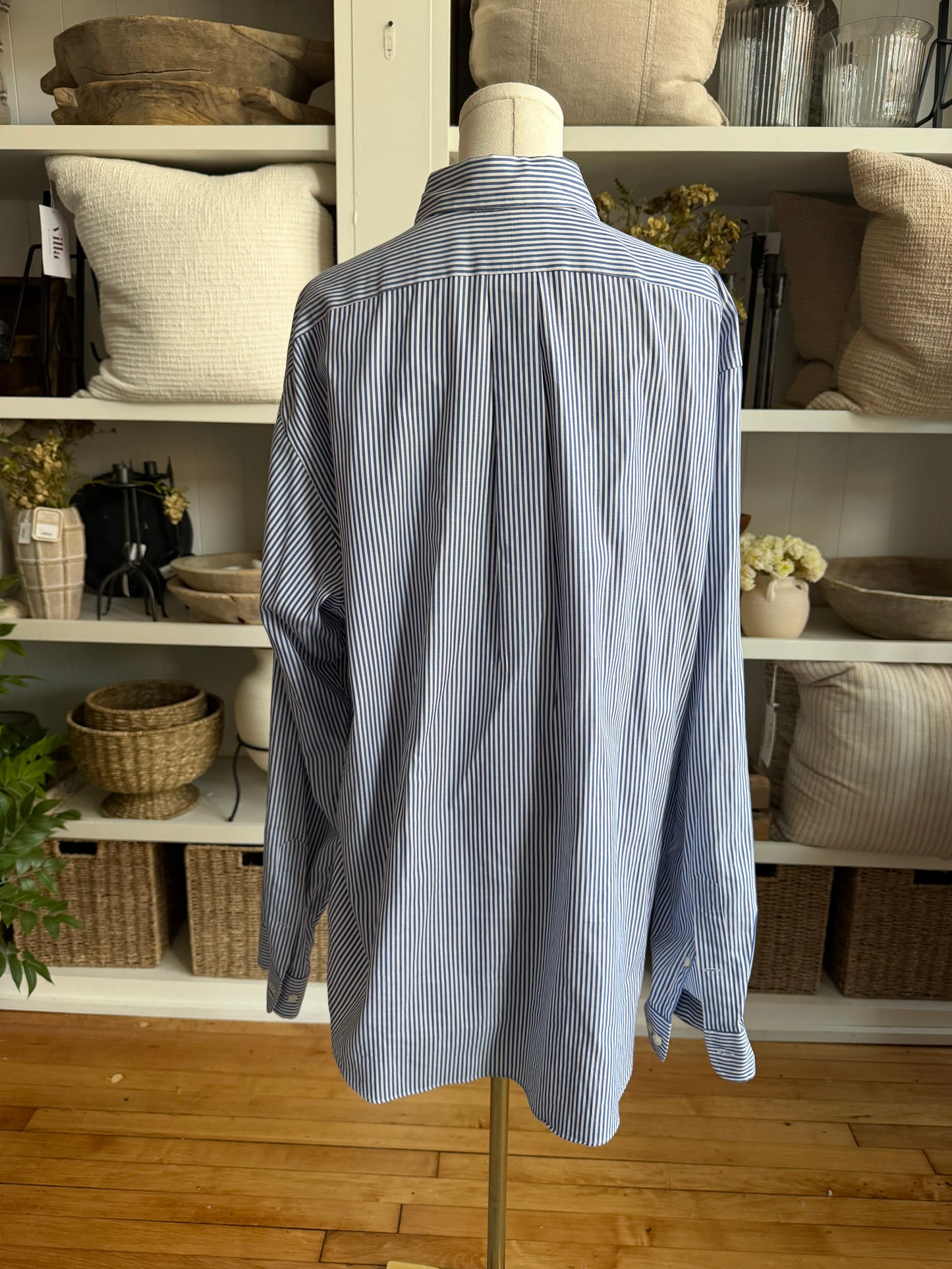 90s Ralph Lauren navy striped poplin button down