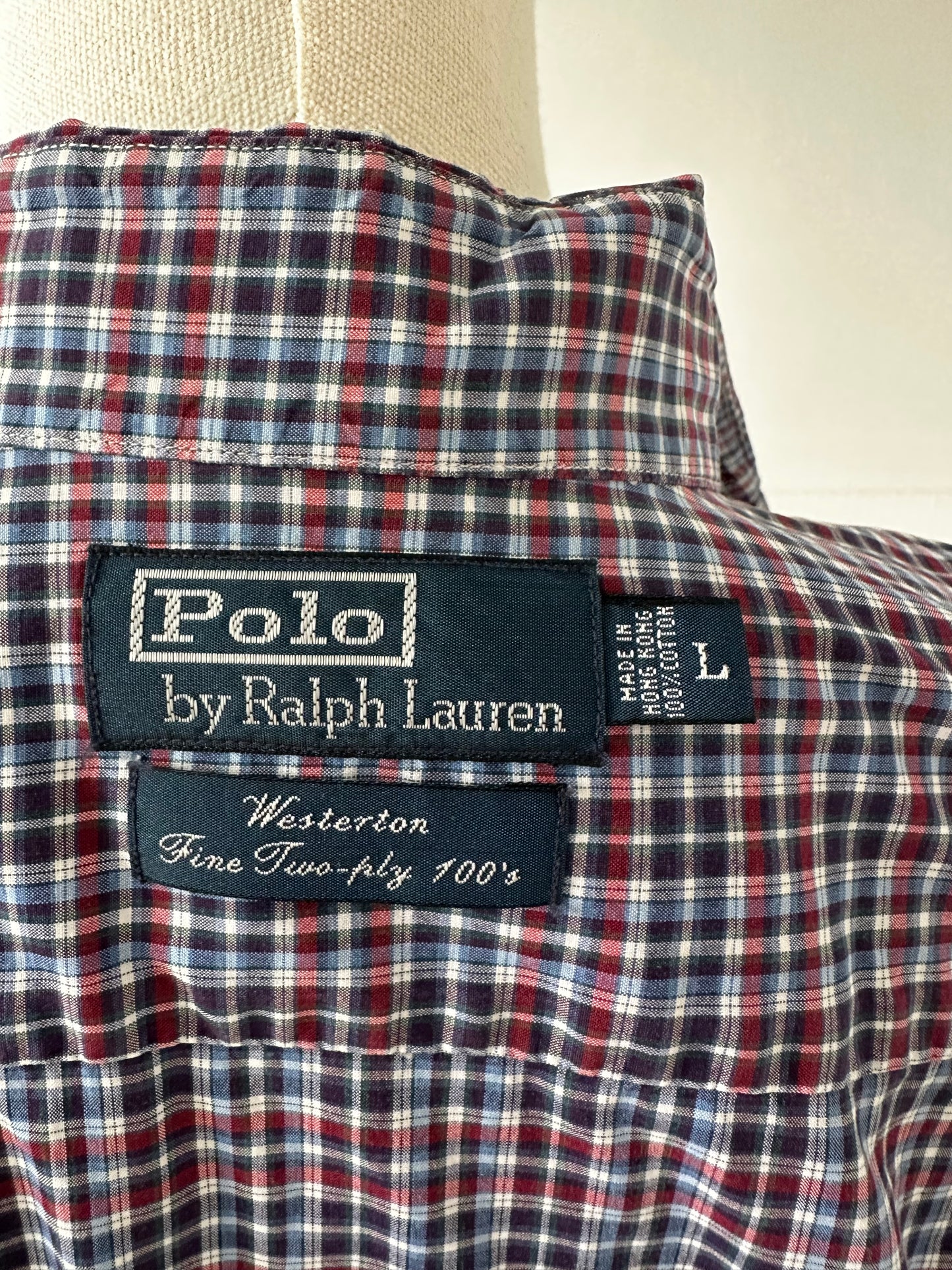 90s Polo Ralph Lauren Westerton plaid button down. Made in Hong Kong