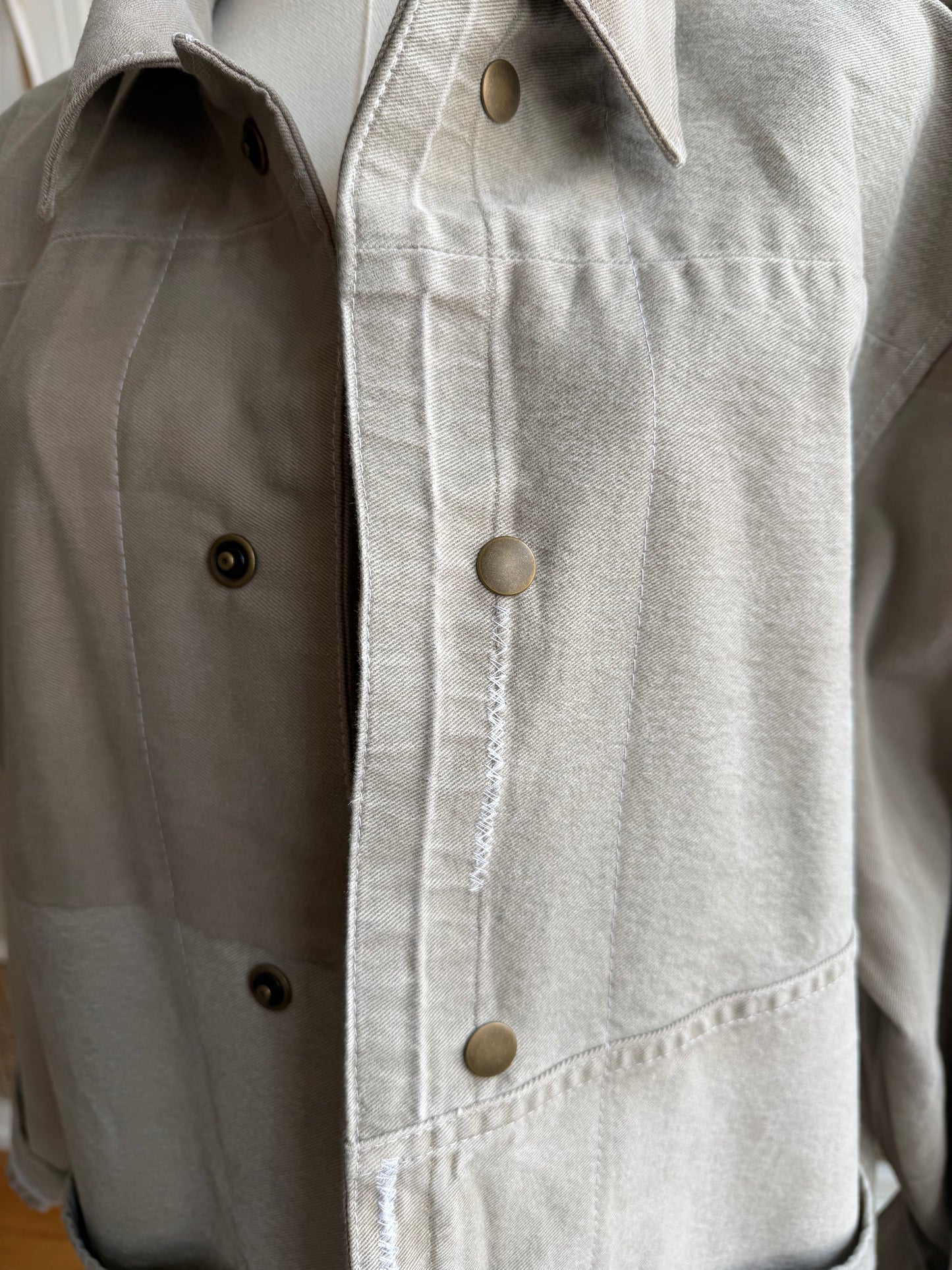 Tan Reworked Denim Chore Coat. Size Medium