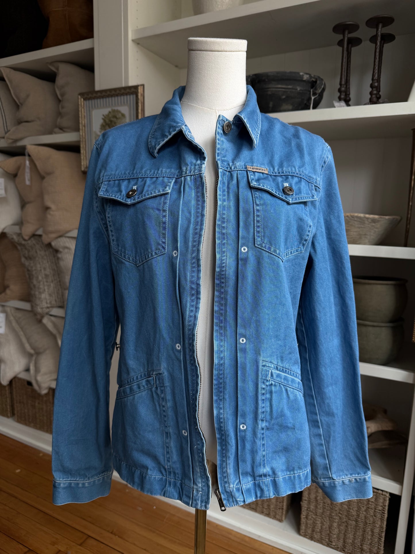 90s Lauren Ralph Lauren blue denim light weight jacket. Made in Hong Kong