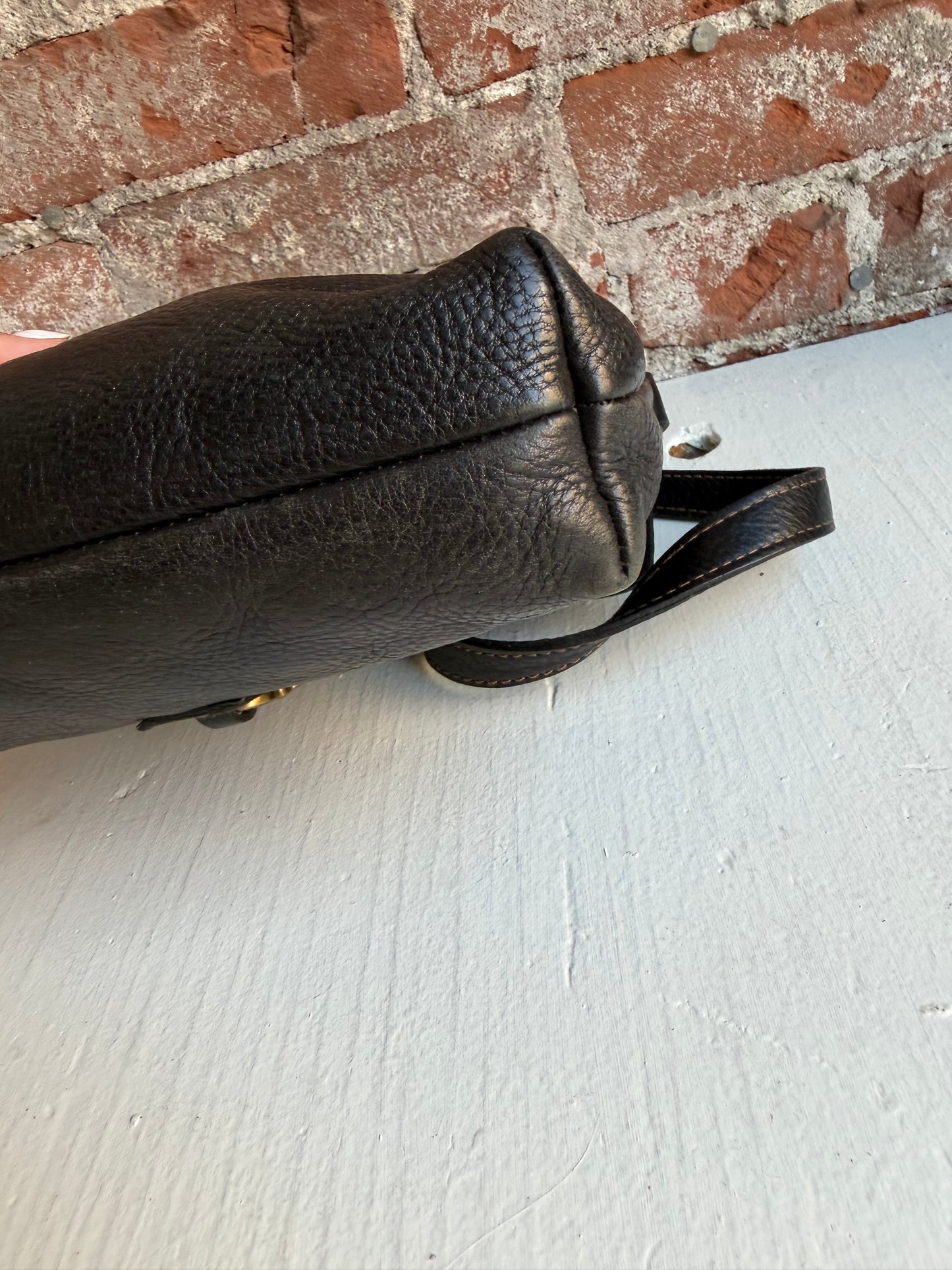 90s Lauren by Ralph Lauren black pebbled leather crossbody