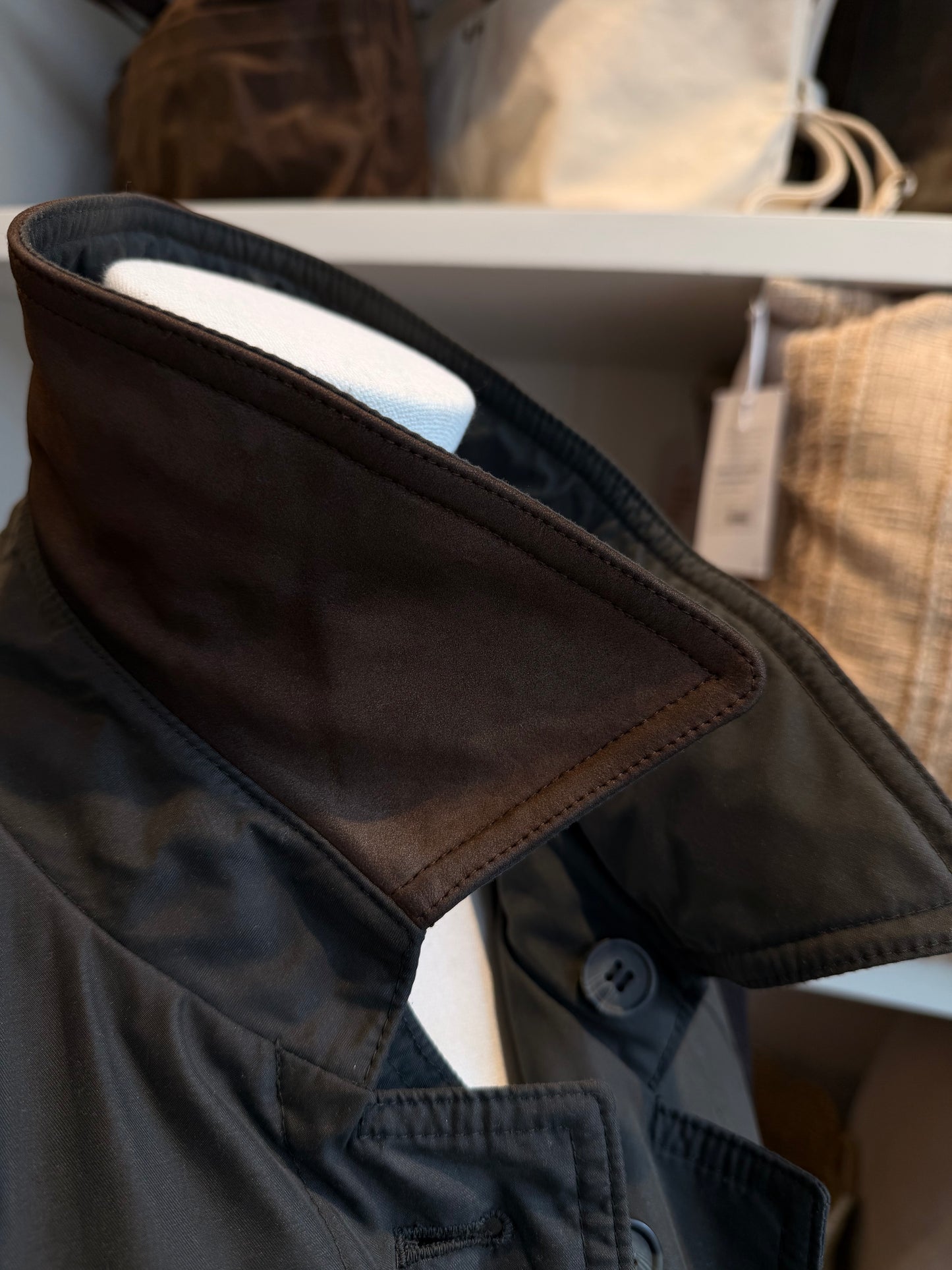 90s Chaps Ralph Lauren green trench with leather collar and removable wool lining