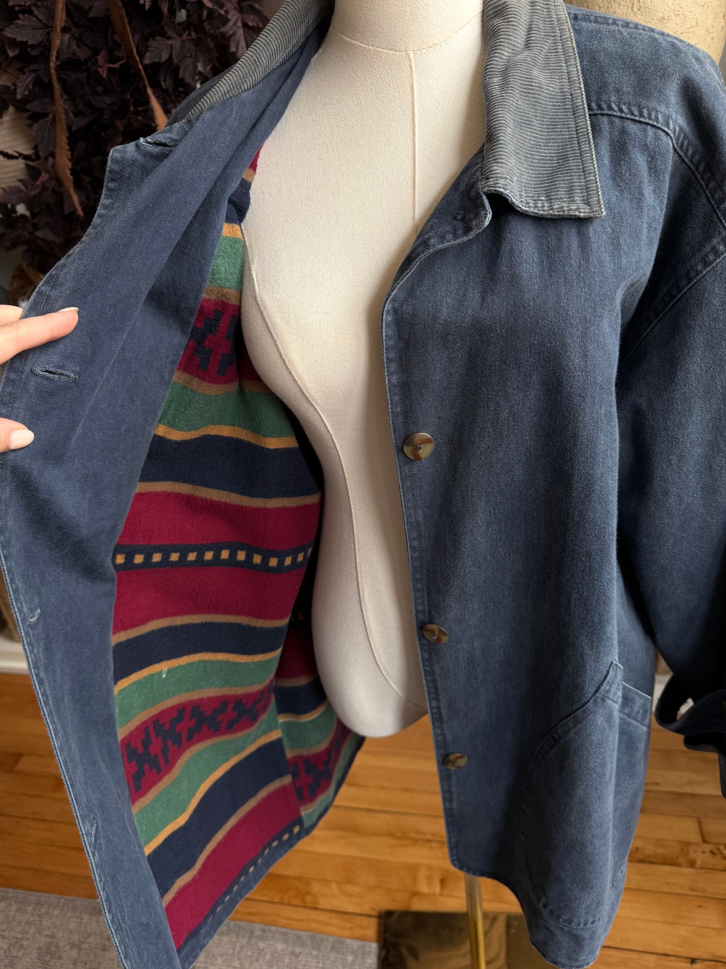 90s Brandon Thomas blue fleece lined barn coat. Fits XS-M
