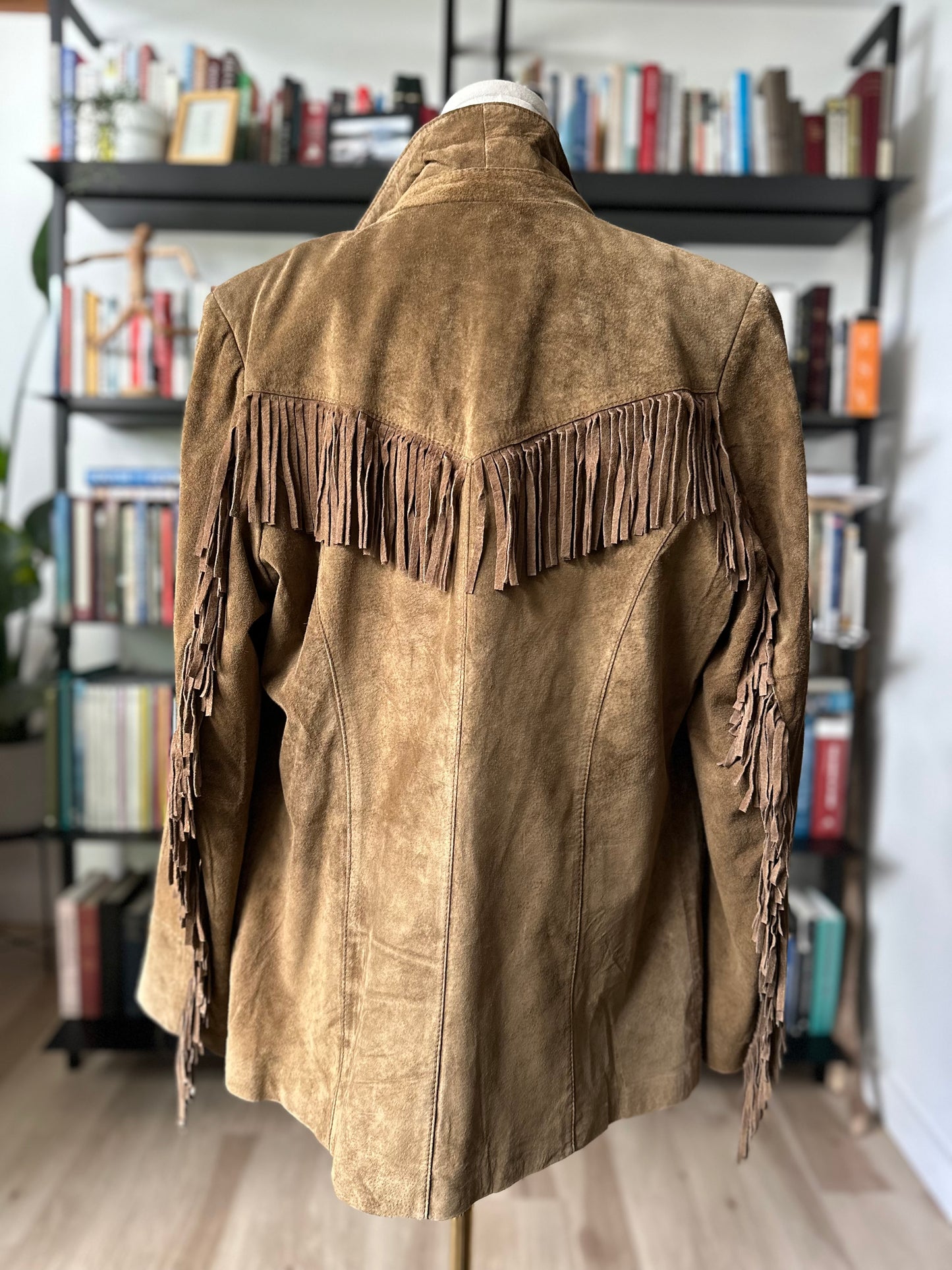 90s/00s Denim & Co washable suede fringe jacket