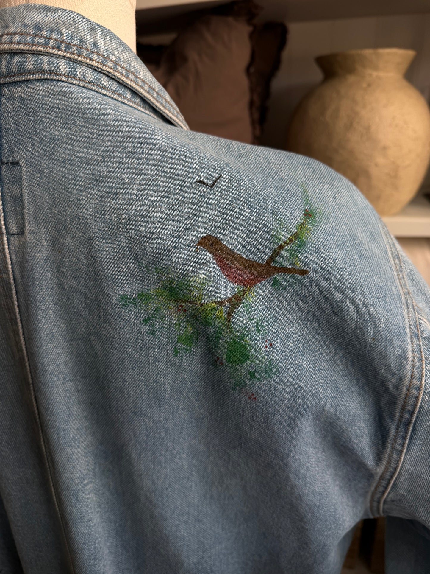 90s Sun Belt Denim hand painted trench coat. Fits S-L