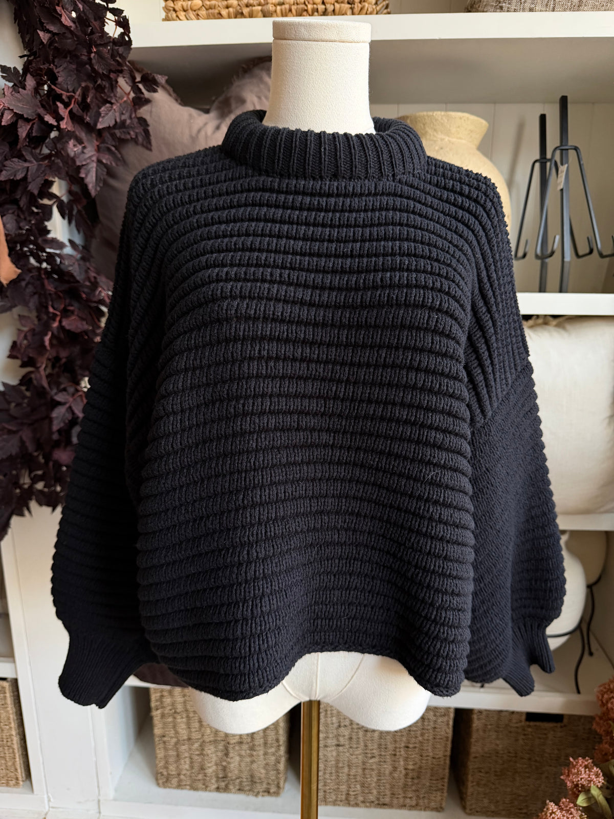 Na Nin Romy Pima cotton balloon sleeve sweater in black.