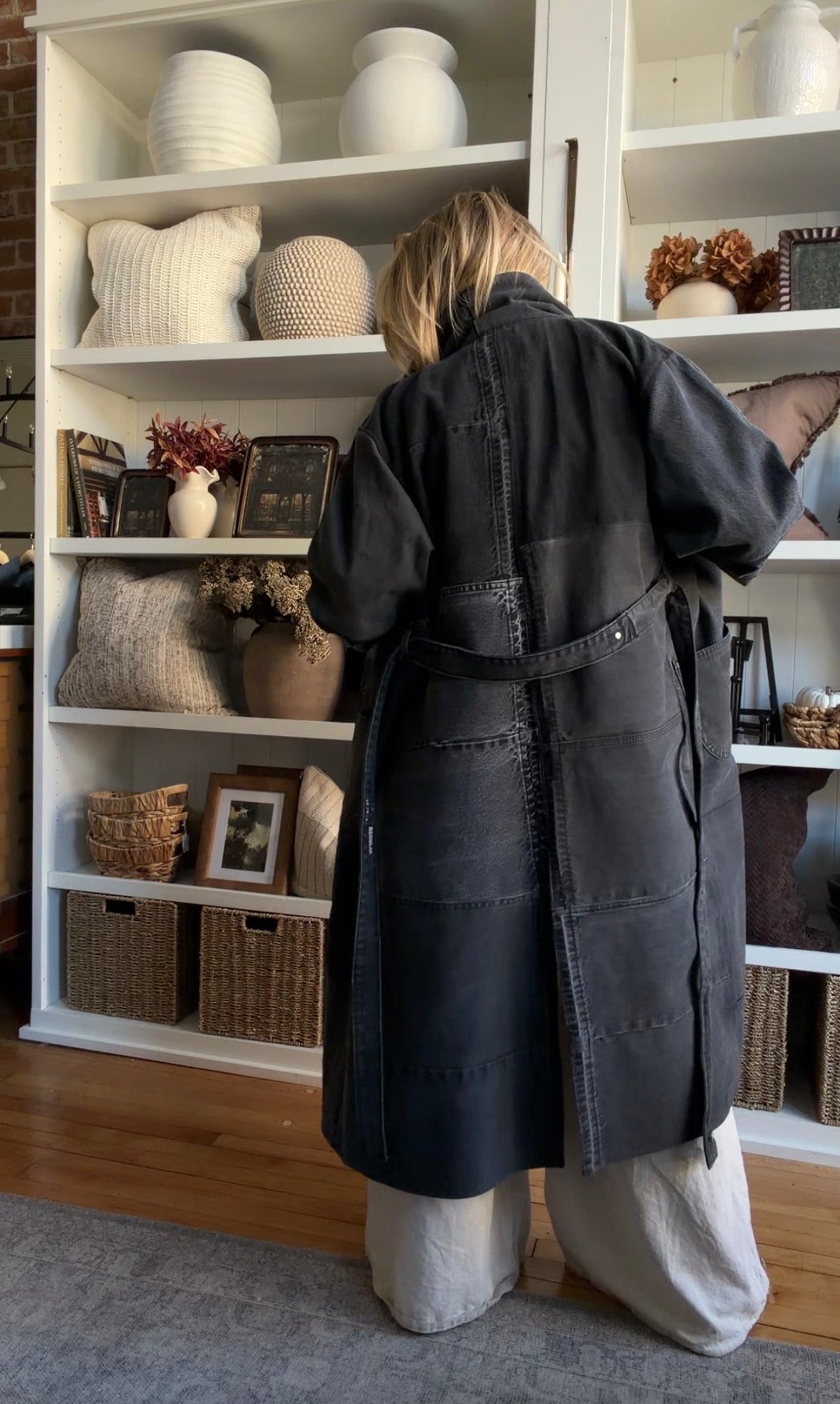 #9 Reworked Black denim trench coat. Size M