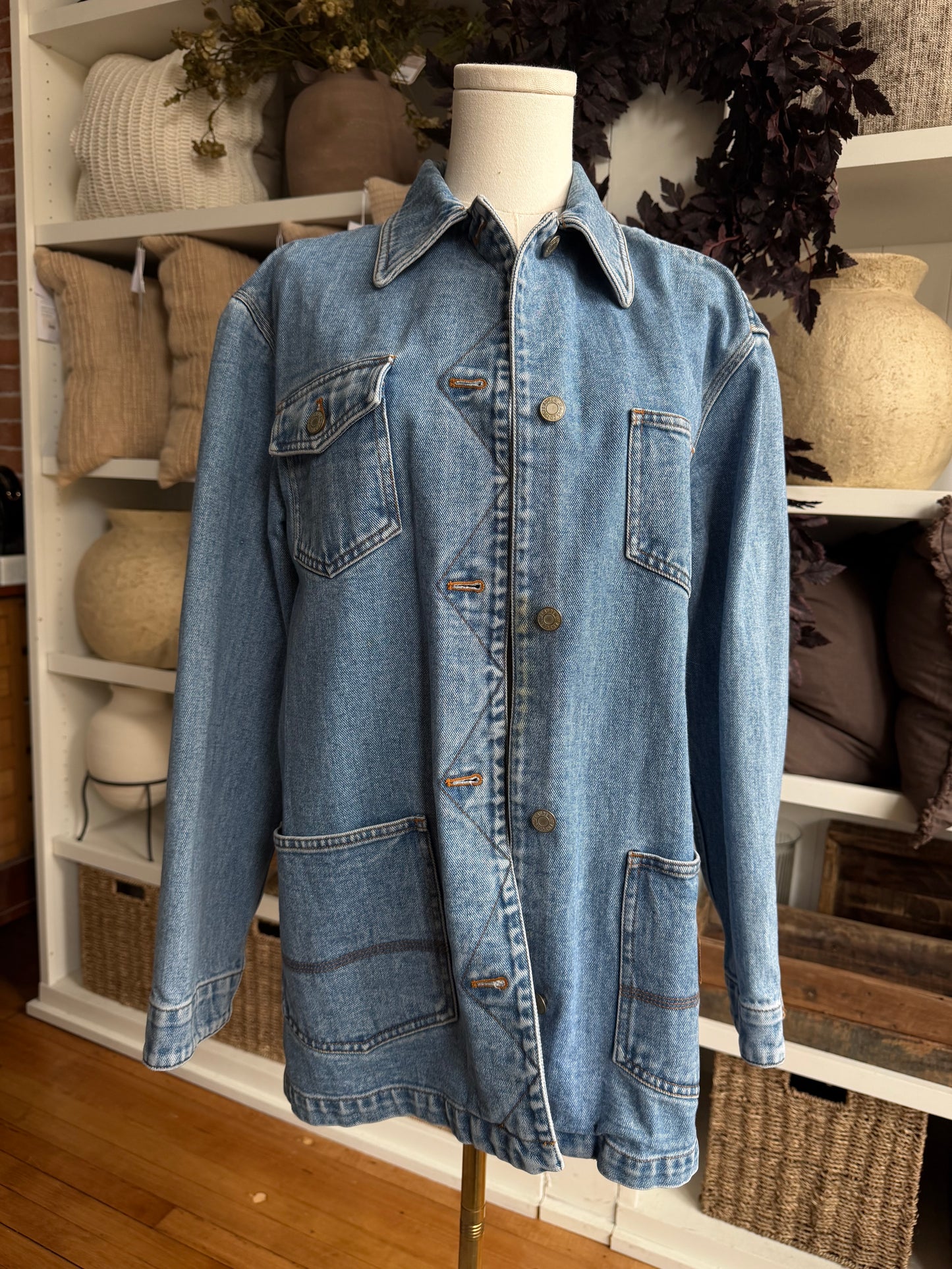 90s Lauren Jeans Co denim chore coat. Made in Hong Kong. Fits XXS-S
