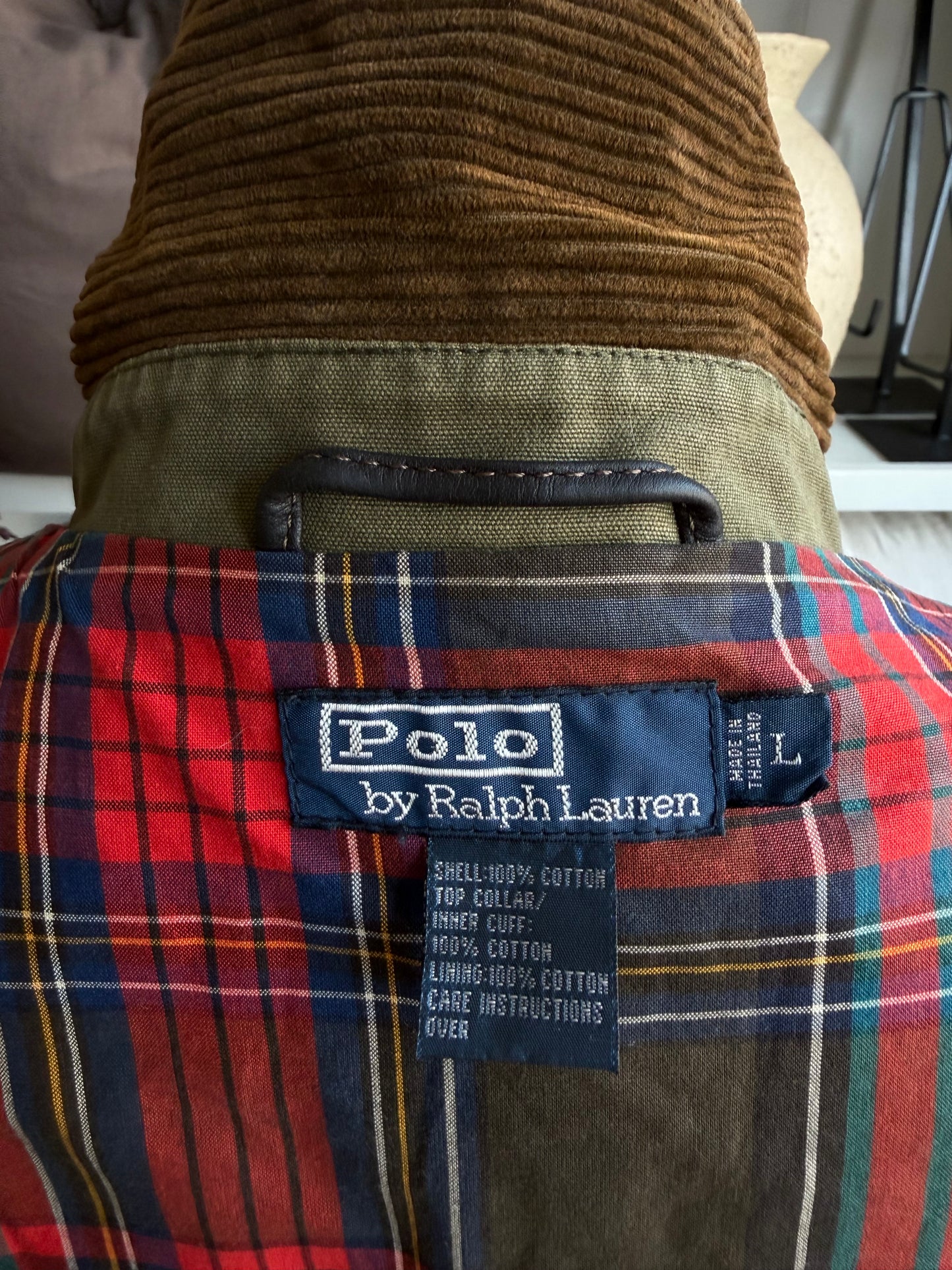90s Polo Ralph Lauren green barn coat with plaid lining. Fits M-XL