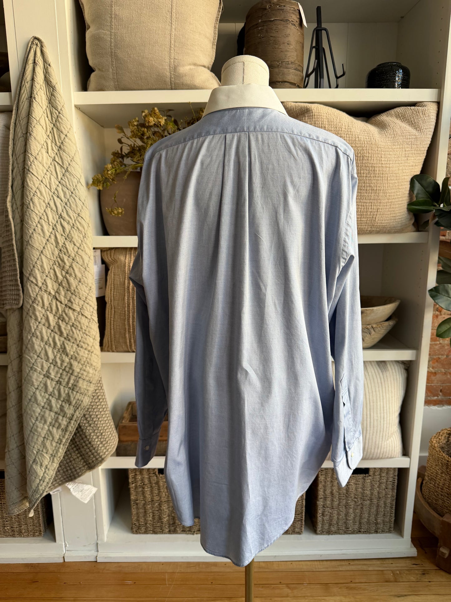 90s Brooks Brothers blue poplin with white collar. Made in the USA