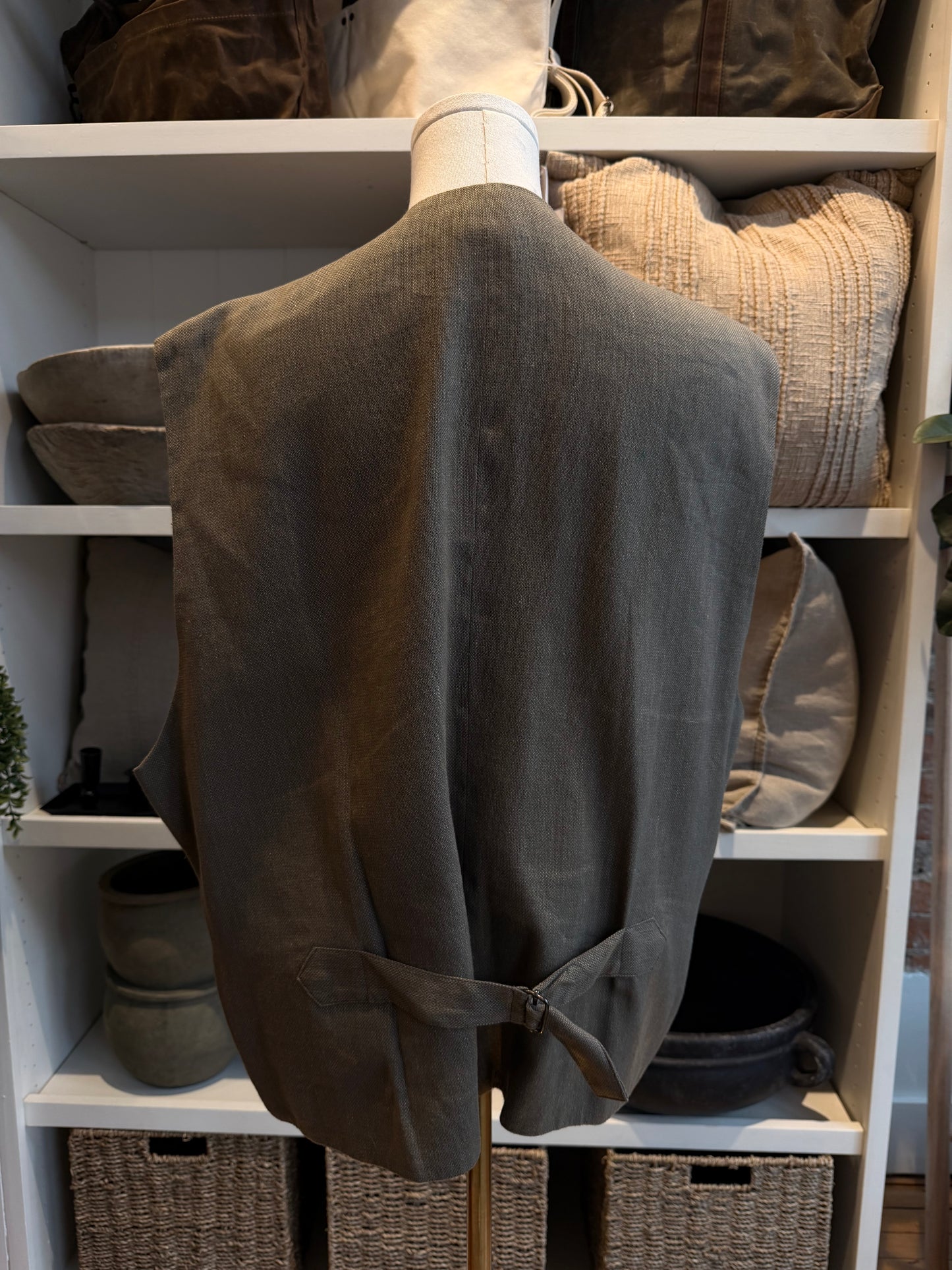 90s Calvin Klein green linen vest and blazer