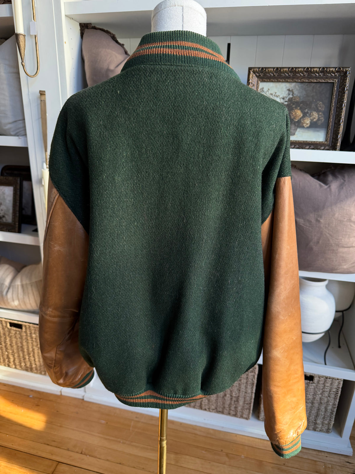 90s J. Peterman Co. wool and leather bomber. Made in the USA