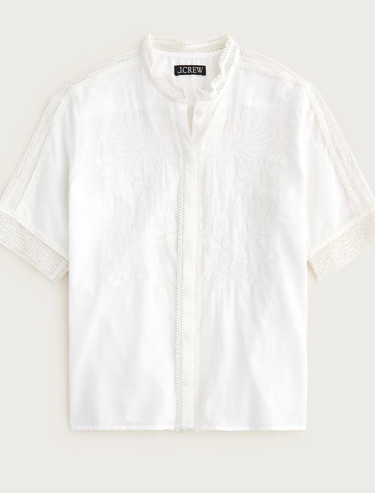JCrew Embroidered lace trim button up shirt. Size 10. NWT
