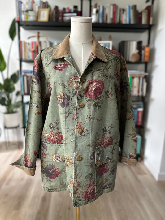 90s Coldwater Creek green floral barn coat. Made in the USA