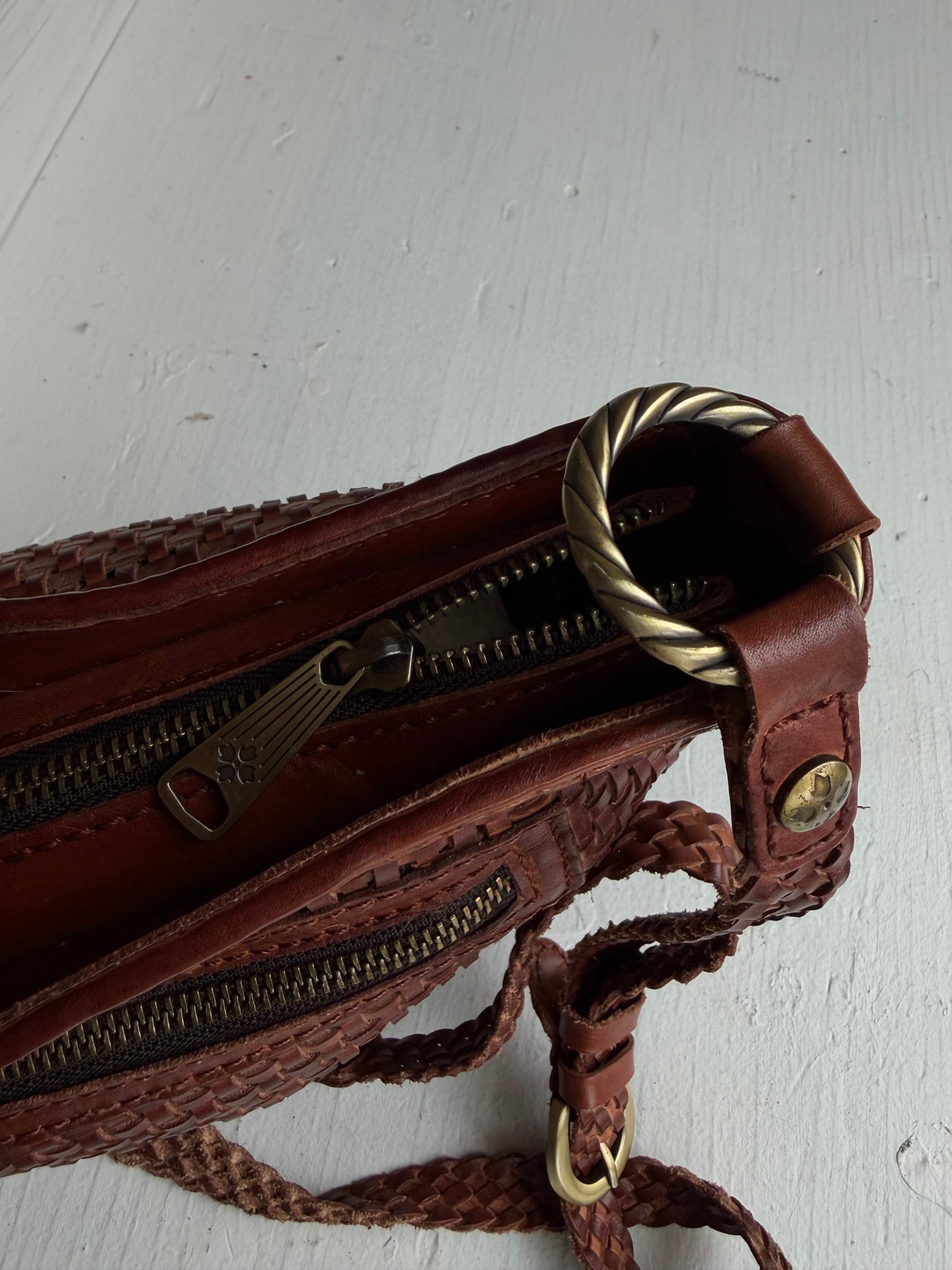 00s Patricia Nash leather woven crossbody bag