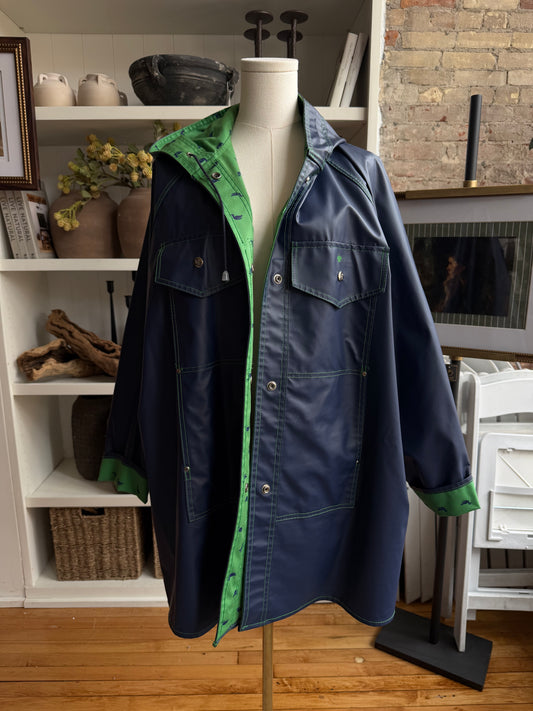 Vintage Lot One of Boston navy rain coat. Made in the USA
